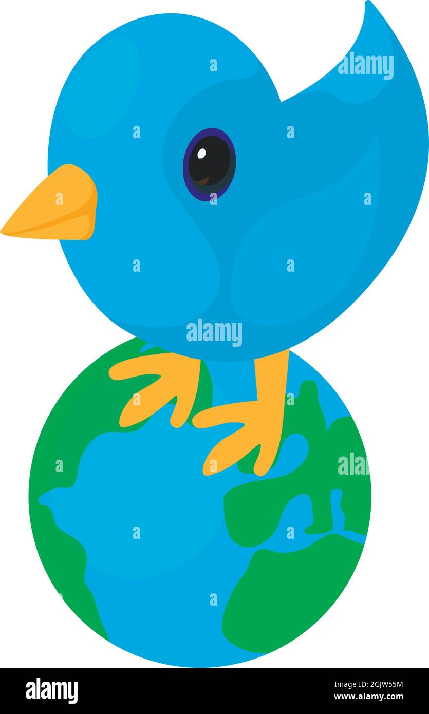 Vecteur isométrique d'icône de réseau social. Petit oiseau bleu tweetant sur le globe. Concept de communication globe Illustration de Vecteur