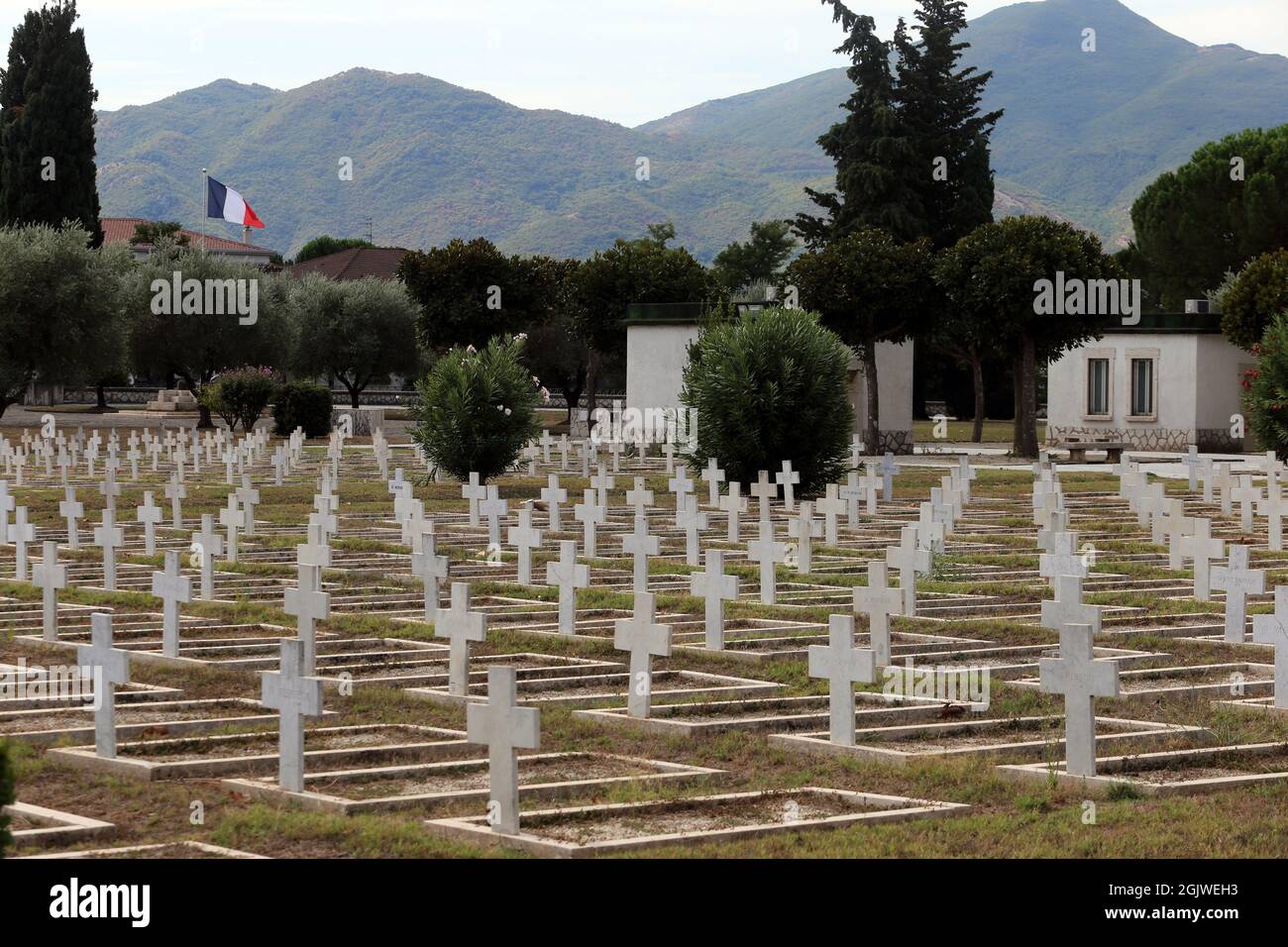 Venafro, Italie - 2 septembre 2021. Le cimetière militaire de guerre français Banque D'Images