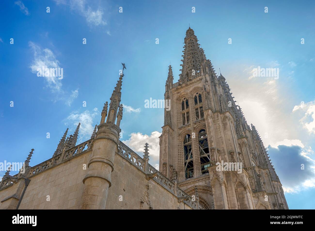 Vue extérieure de la magnifique cathédrale de Burgos à Castilla Leon, Espagne. Banque D'Images