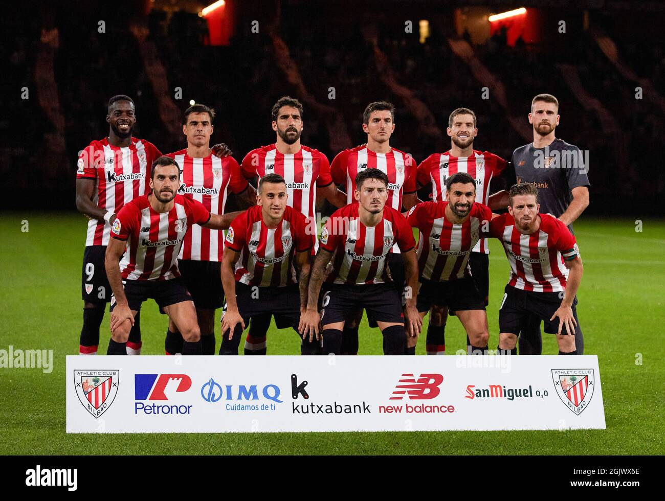 Les joueurs du Athletic Club posent pour la photo pendant la ligue espagnole la Liga Santander, match de football joué entre le Athletic Club et le RCD Mallorca au stade San Mames le 11 septembre 2021 à Bilbao, Espagne Banque D'Images