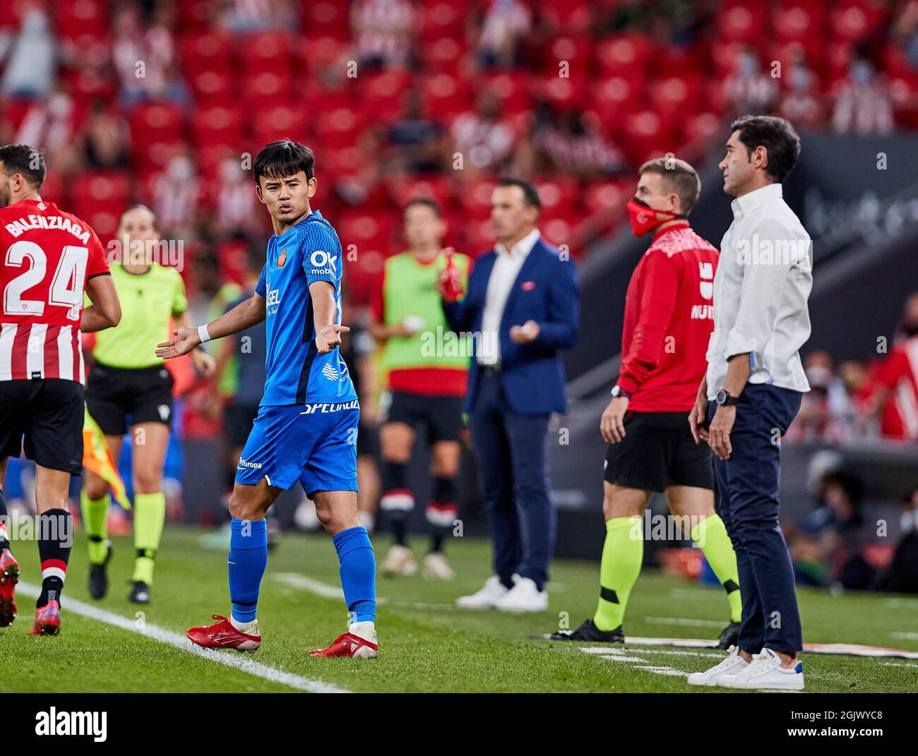 Takefusa Kubo du RCD Mallorca protestation lors de la ligue espagnole la Liga Santander, match de football joué entre le Athletic Club et le RCD Mallorca au stade San Mames le 11 septembre 2021 à Bilbao, Espagne Banque D'Images