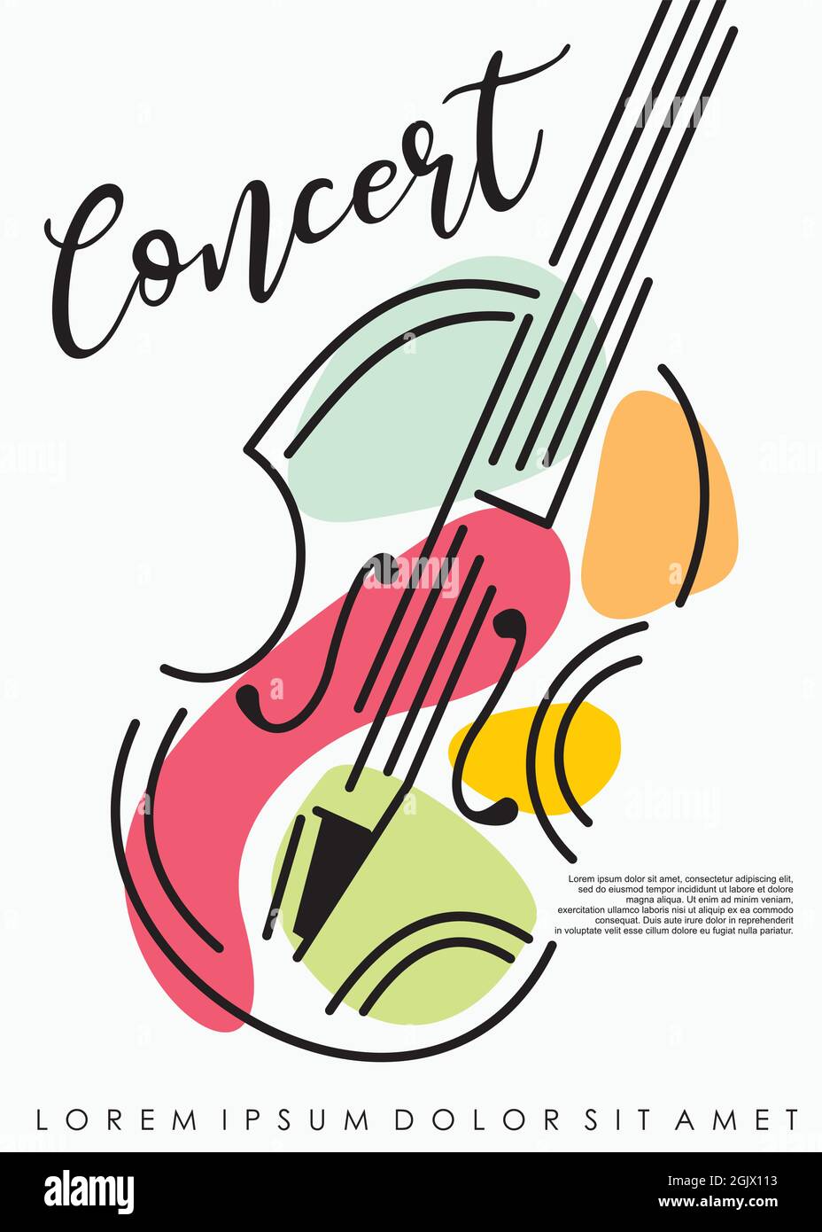 Modèle d'affiche de concert de musique classique au violon avec art artistique coloré. Prospectus musical, carte ou modèle d'invitation pour un concert. Illustration de Vecteur