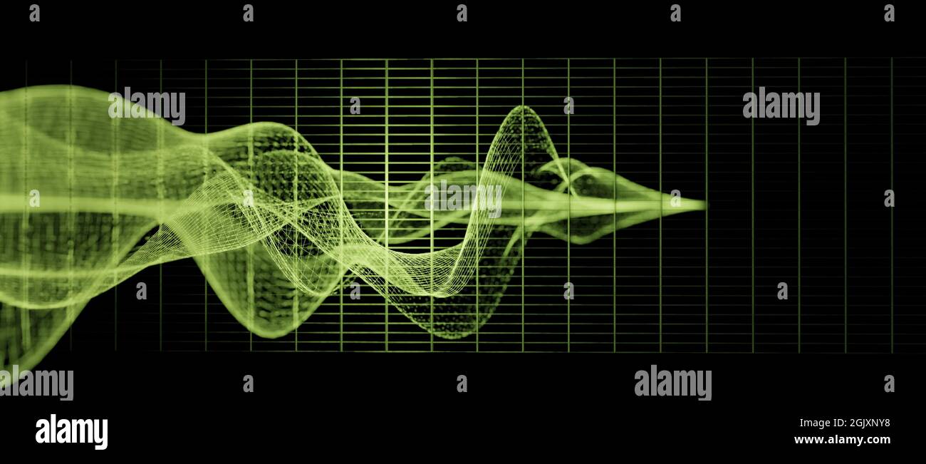 Visualisation abstraite des ondes sonores avec différentes fréquences ou longueurs d'onde, couleurs vives sur fond noir, concept de recherche scientifique Banque D'Images