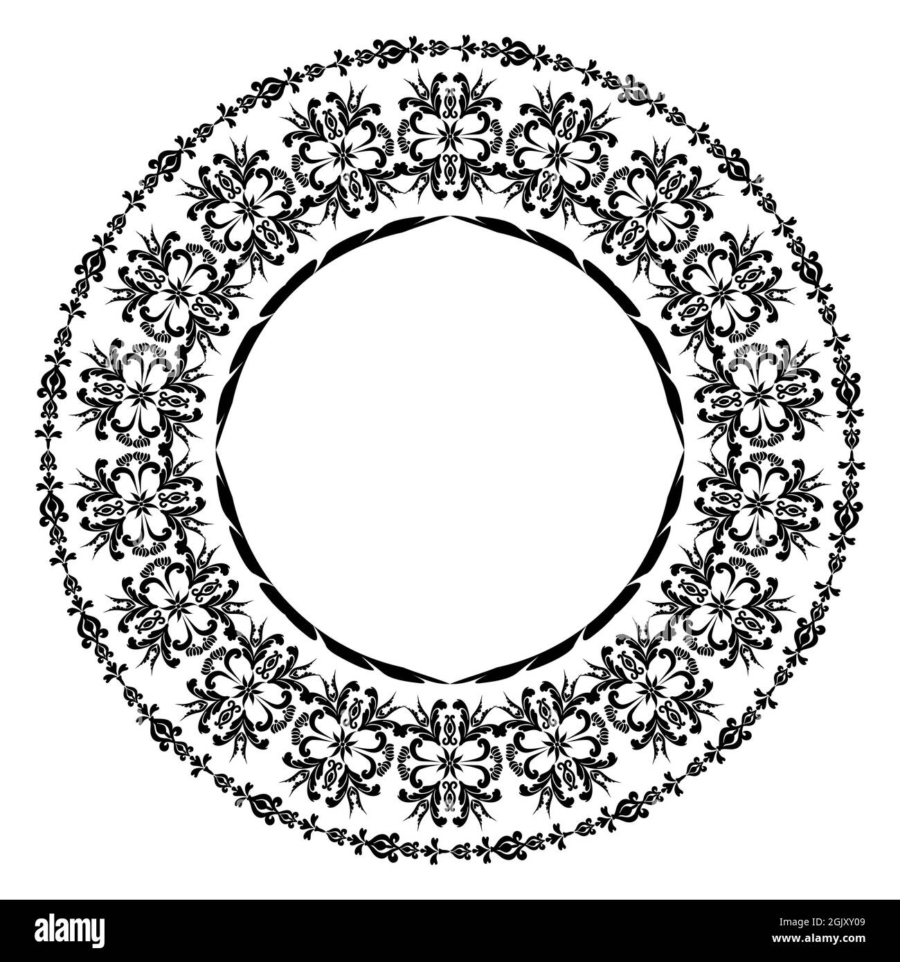 Décoration ronde à motif fleuri. Motif Mehndi. Pour la conception de mur, menus, invitations de mariage ou étiquettes, pour la découpe au laser, marqueterie. Numérique Illustration de Vecteur