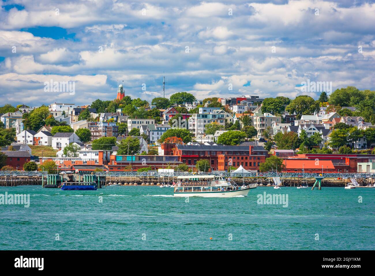 Portland, Maine, États-Unis paysage urbain côtier sur le port de Portland. Banque D'Images