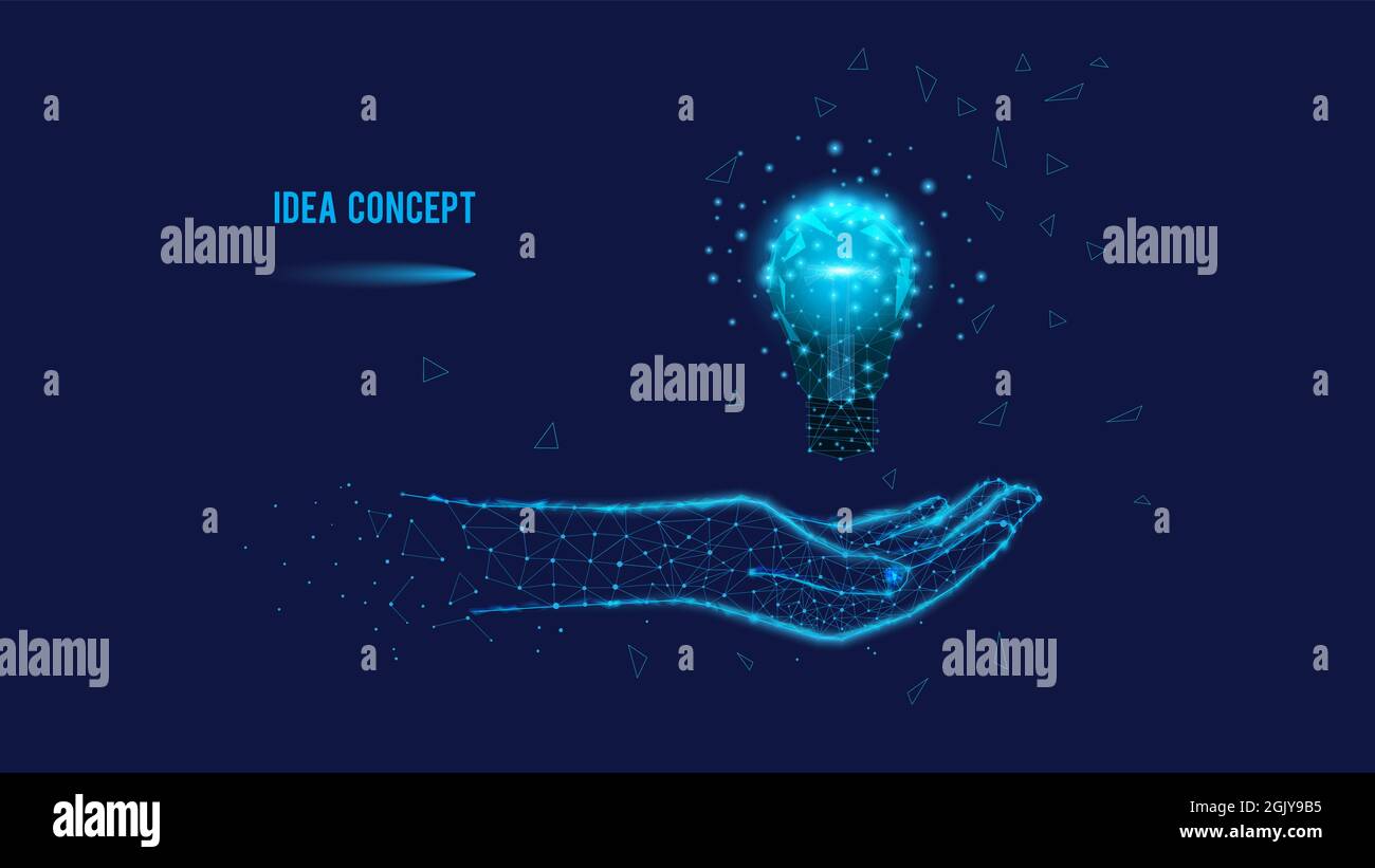 Idée de concept. Lampe dans la paume d'une main. Illustration polygonale. Illustration de Vecteur