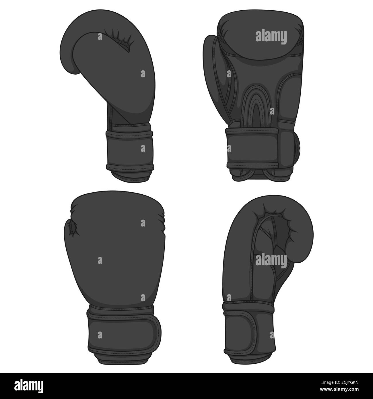 Jeu d'illustrations avec gants de boxe noirs. Objets vectoriels colorés isolés sur blanc. Illustration de Vecteur