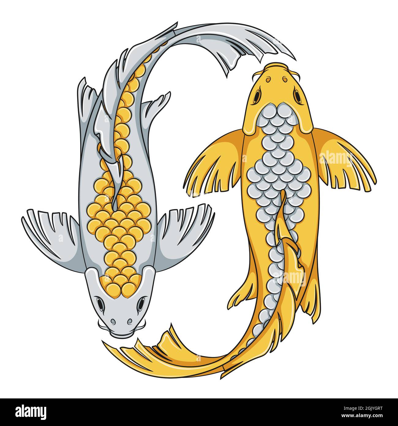 Illustration colorée avec poisson carpe koï doré et argenté. Objets vectoriels isolés sur fond blanc. Illustration de Vecteur