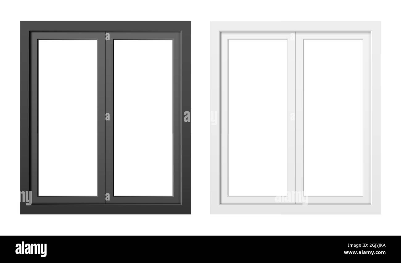Ensemble vectoriel de modèle de fenêtre noir et blanc, isolé en arrière-plan. Illustration de Vecteur
