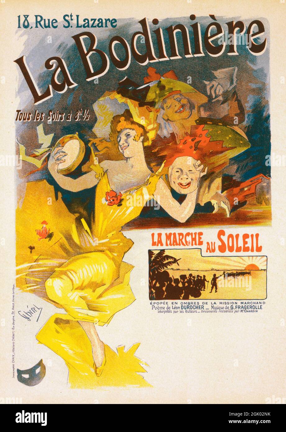 Affiche vintage annonçant la Bodiniere à Paris par Jules Chéret, 1900. Banque D'Images