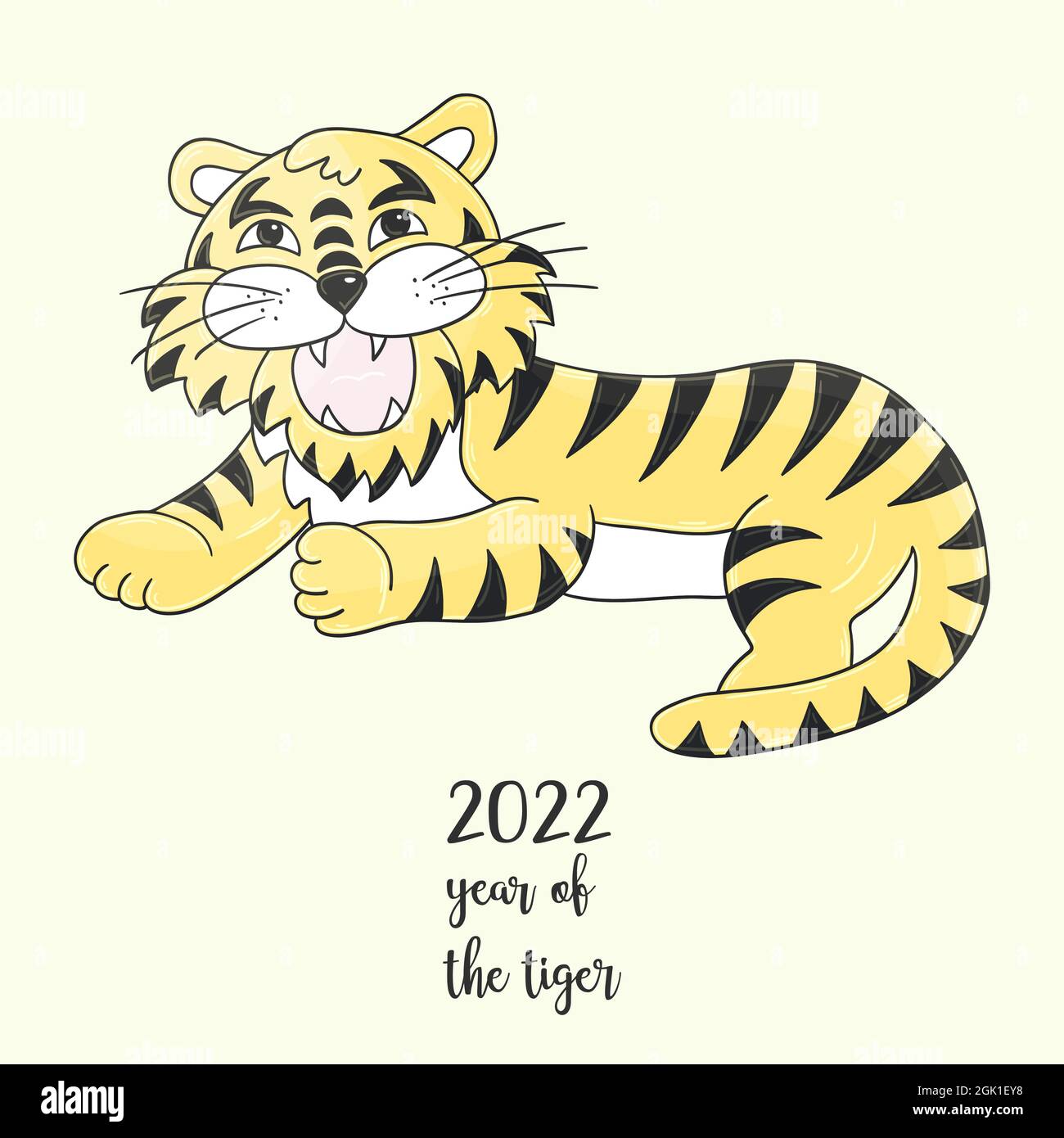 Symbole de 2022. Illustration avec tigre à la main. Nouvel an 2022 Tiger mensonge. Animal brillant pour cartes, calendriers, affiches, dépliants Illustration de Vecteur
