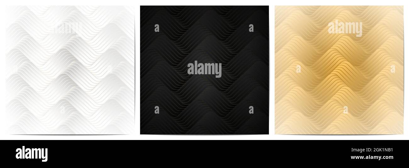 Arrière-plan abstrait motif géométrique avec des lignes ondulées luxe de blanc, noir et or Illustration de Vecteur