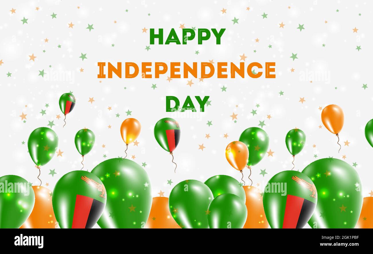 Zambia Independence Day Patriotic Design. Ballons aux couleurs nationales zambiennes. Carte de vœux vectorielle Happy Independence Day. Illustration de Vecteur