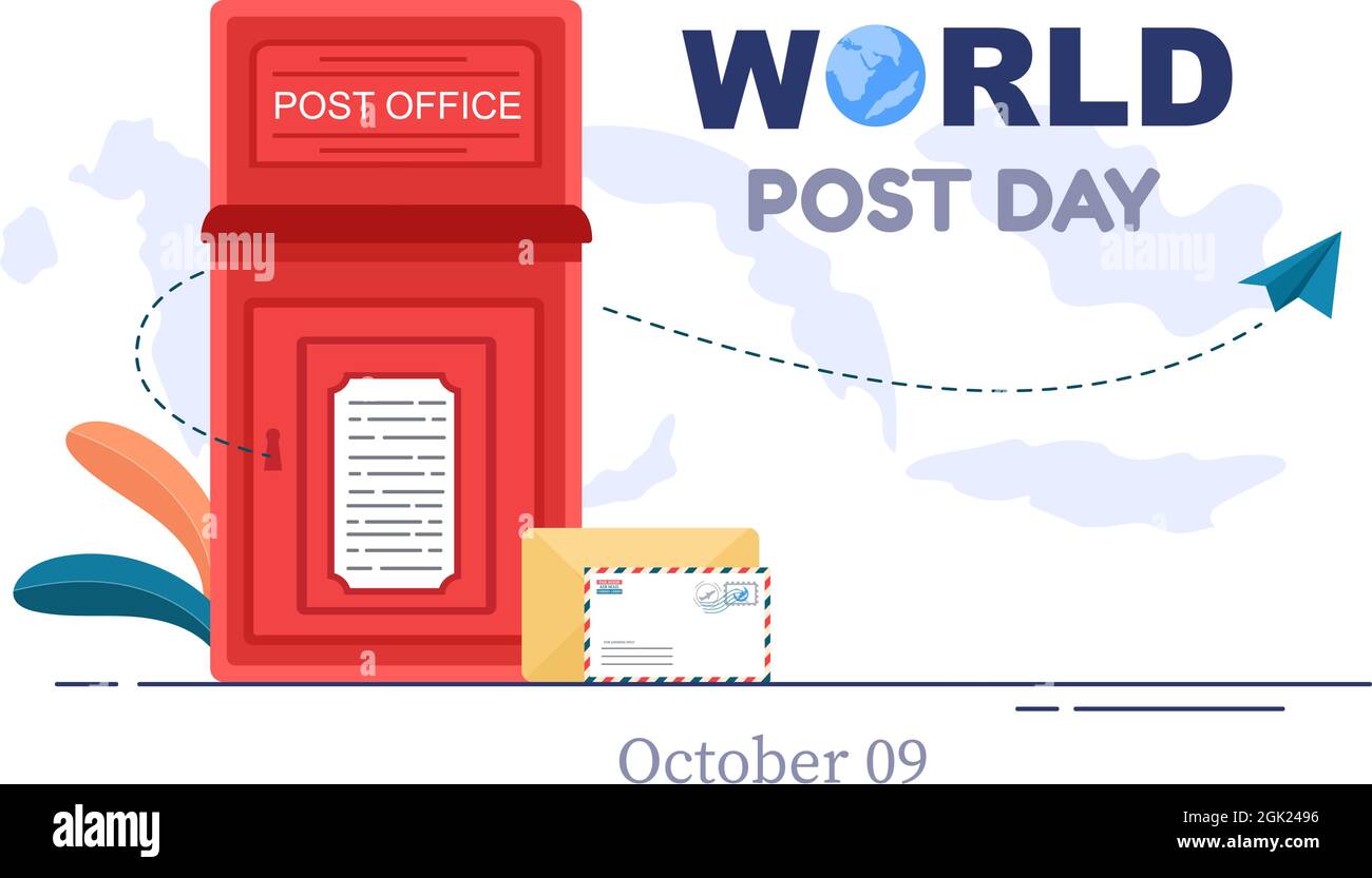 Journée mondiale de la poste contexte qui est célébré le 9 octobre avec boîte postale, carte