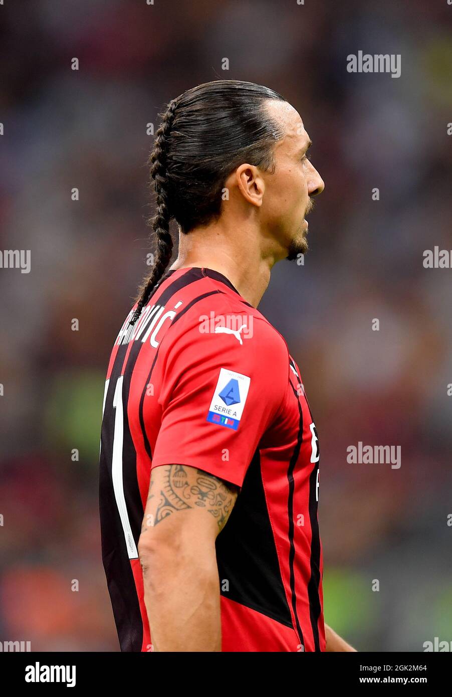 Milan, Italie. 12 septembre 2021. Zlatan Ibrahimovic d'AC Milan réagit lors d'un match de football entre AC Milan et Lazio à Milan, en Italie, le 12 septembre 2021. Credit: STR/Xinhua/Alay Live News Banque D'Images