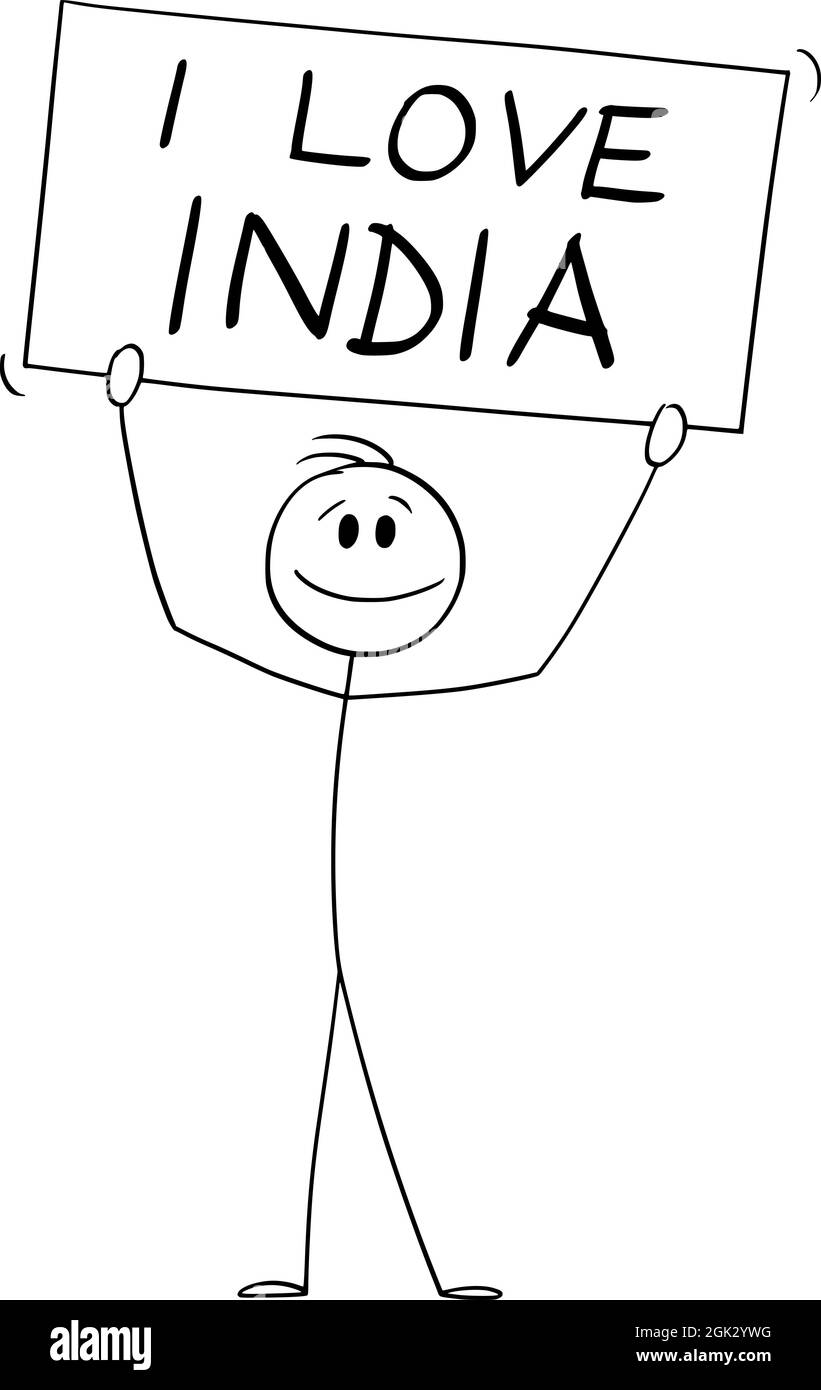 Personne tenant I Love India Sign , Vector Cartoon Stick Figure Illustration Illustration de Vecteur