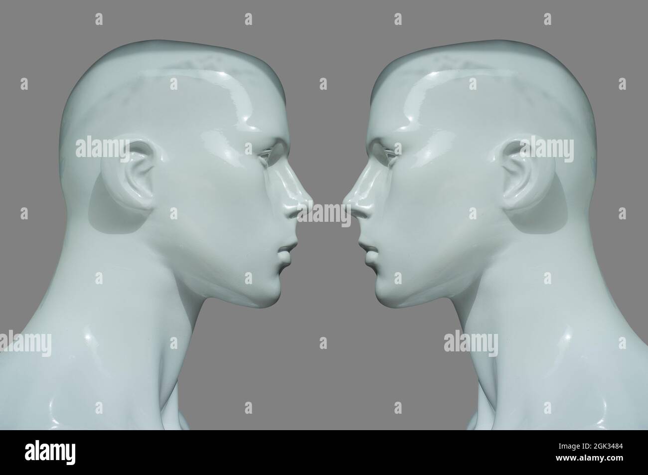 Profil de buste des mannequins blancs. Isolé sur fond gris Banque D'Images