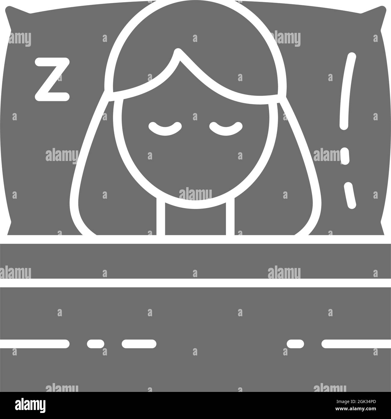Vecteur fille endormi sur lit icône grise. Illustration de Vecteur