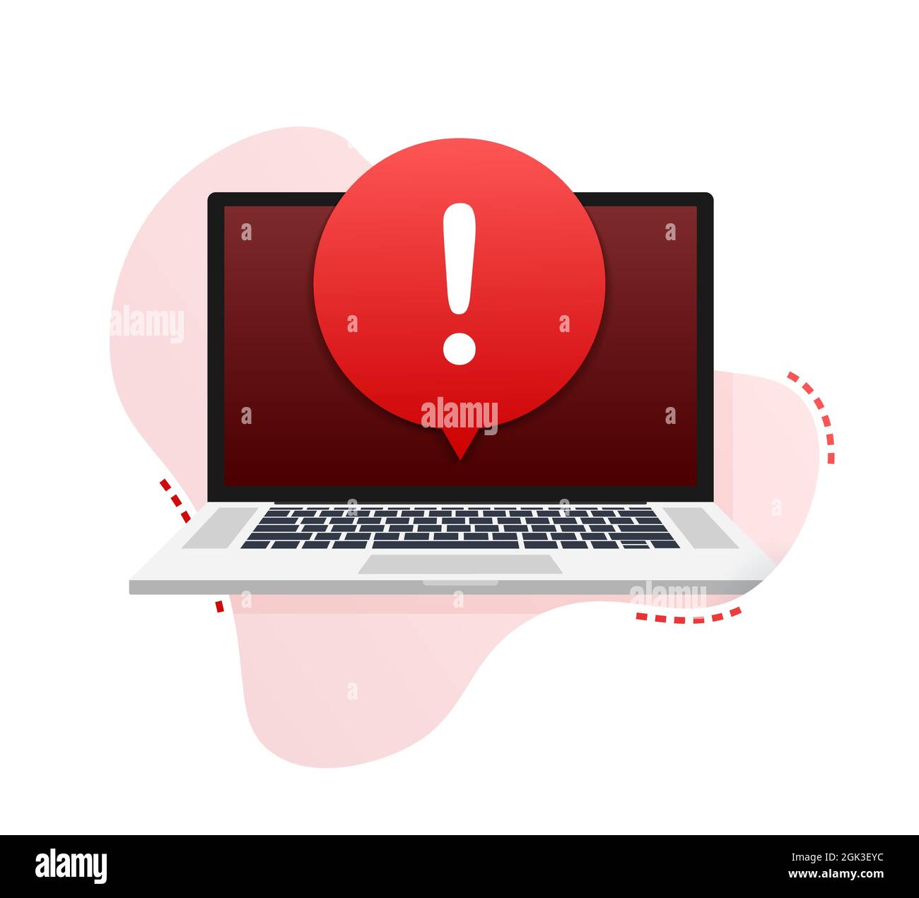 Notification de message d'alerte sur l'ordinateur portable. Alertes d'erreur de danger, problème de virus d'ordinateur portable ou messages indésirables non sécurisés. Illustration vectorielle. Illustration de Vecteur