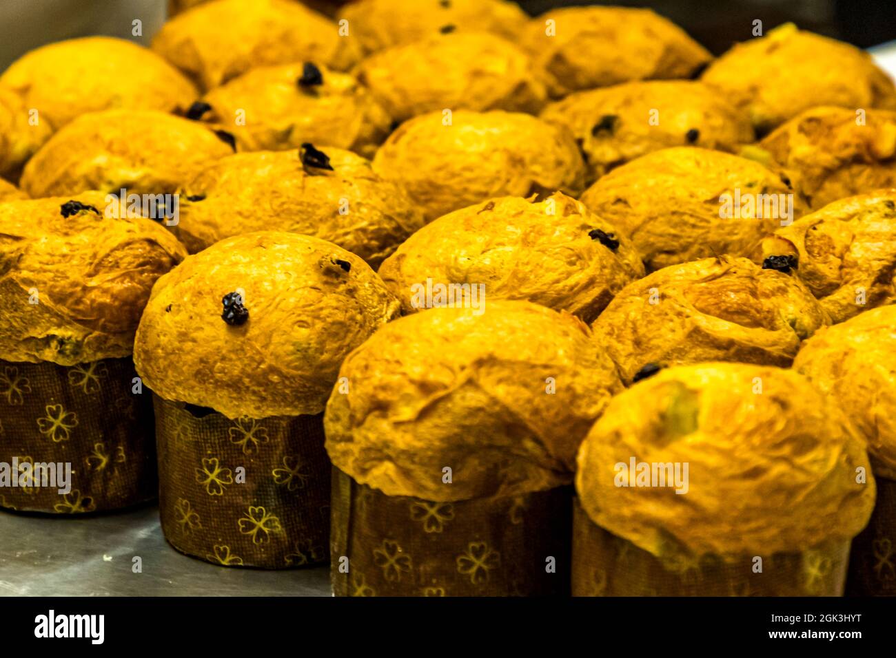 Production de panettone dans la Pasticceria Marnin à Locarno, Suisse. Circolo di Locarno, Suisse Banque D'Images