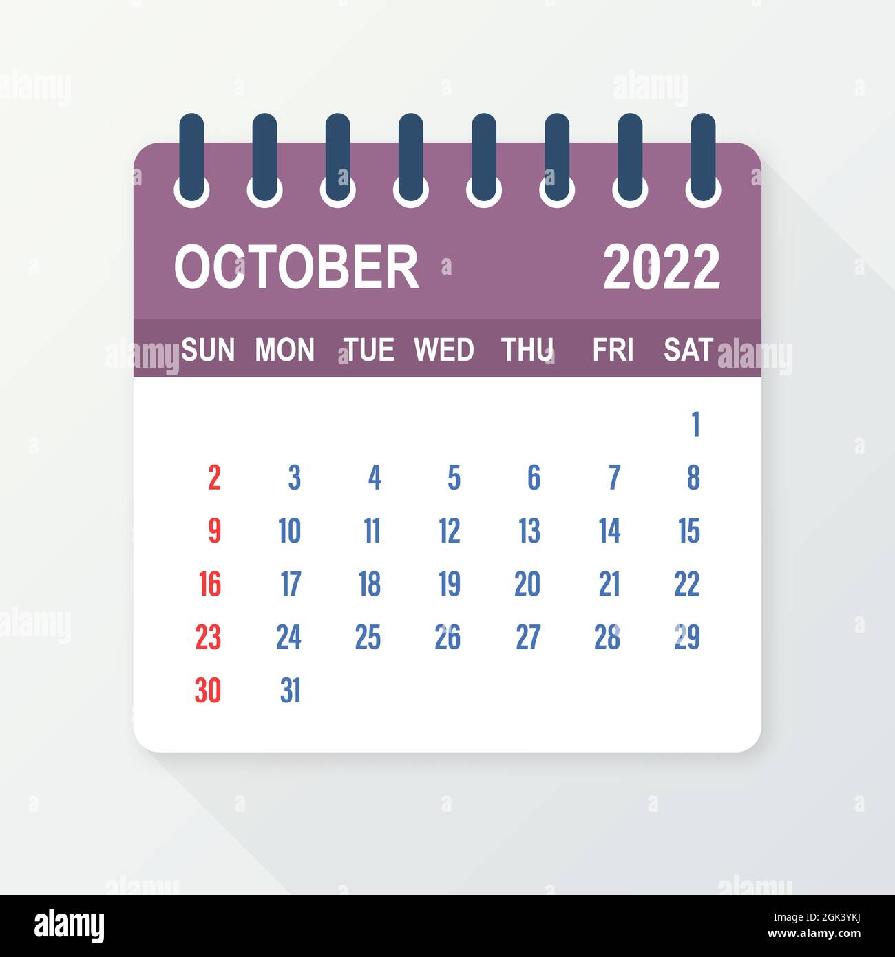 Mes De Octubre 2022 Feuille de calendrier d'octobre 2022. Calendrier 2022 à plat. Illustration  vectorielle Image Vectorielle Stock - Alamy