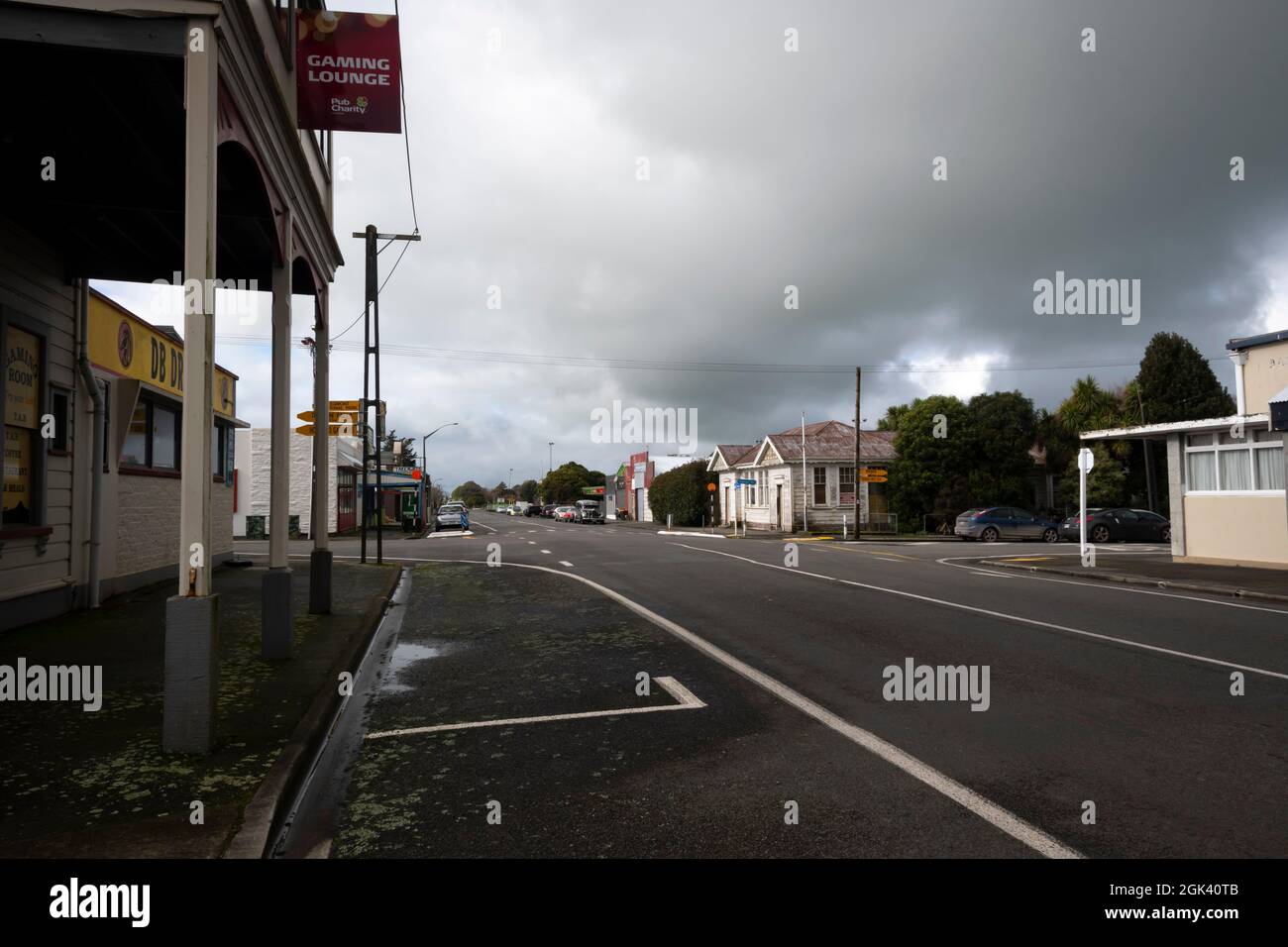 Centre de la petite ville, Victoria Street, Kaponga, Taranaki, North Island, Nouvelle-Zélande Banque D'Images