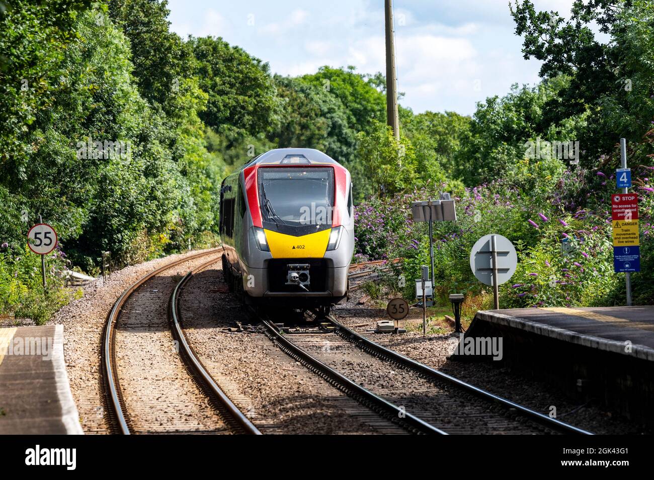 Train de voyageurs GreaterAnglia fonctionnant sur la ligne de l'embranchement East Suffolk, Westerfield, Suffolk. Banque D'Images