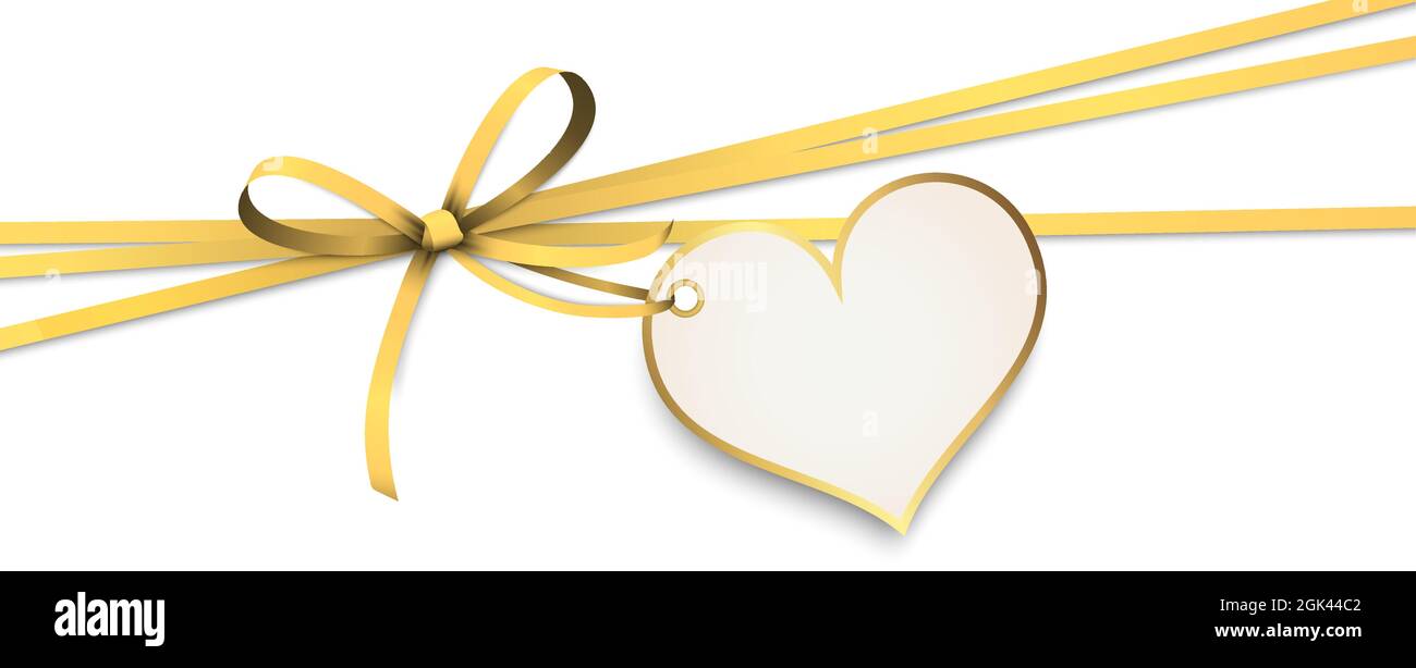 Illustration vectorielle EPS 10 de l'arc en ruban doré et bracelet cadeau en forme de coeur pour la saint-valentin amour salutations isolées sur le dos blanc Illustration de Vecteur