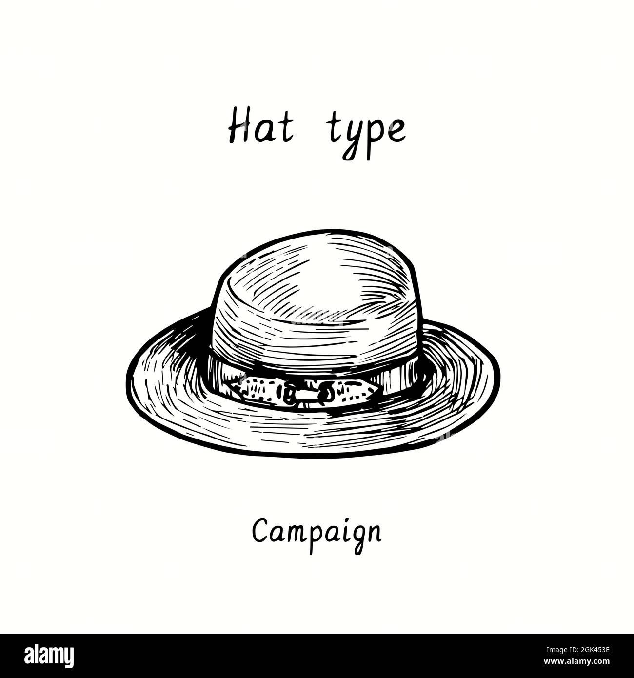 Type de chapeau, chapeau de campagne. Illustration de la mise en plan noir  et blanc à l'encre Photo Stock - Alamy