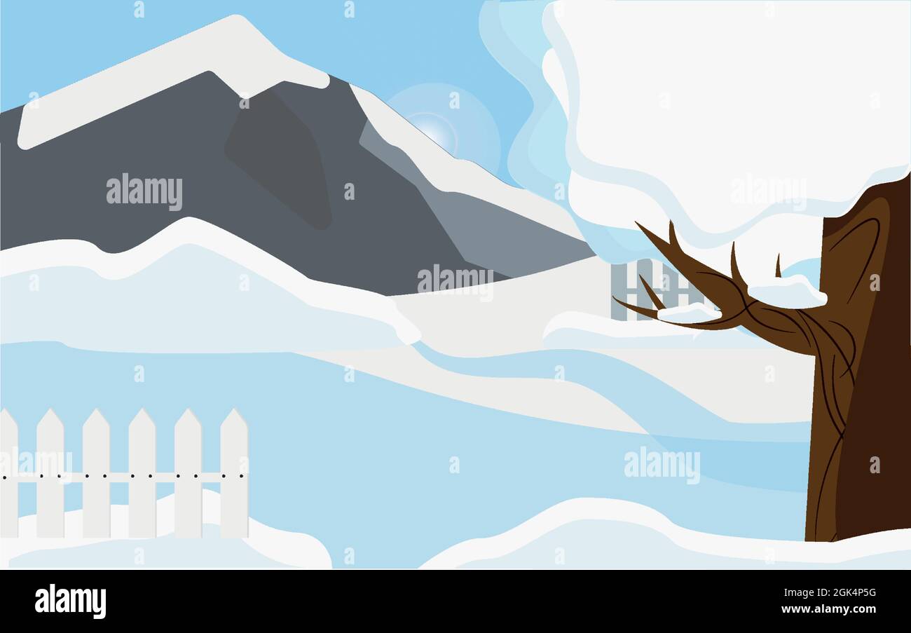 Paysage d'hiver.montagnes dans la neige.Lonely arbre couvert de neige Illustration de Vecteur