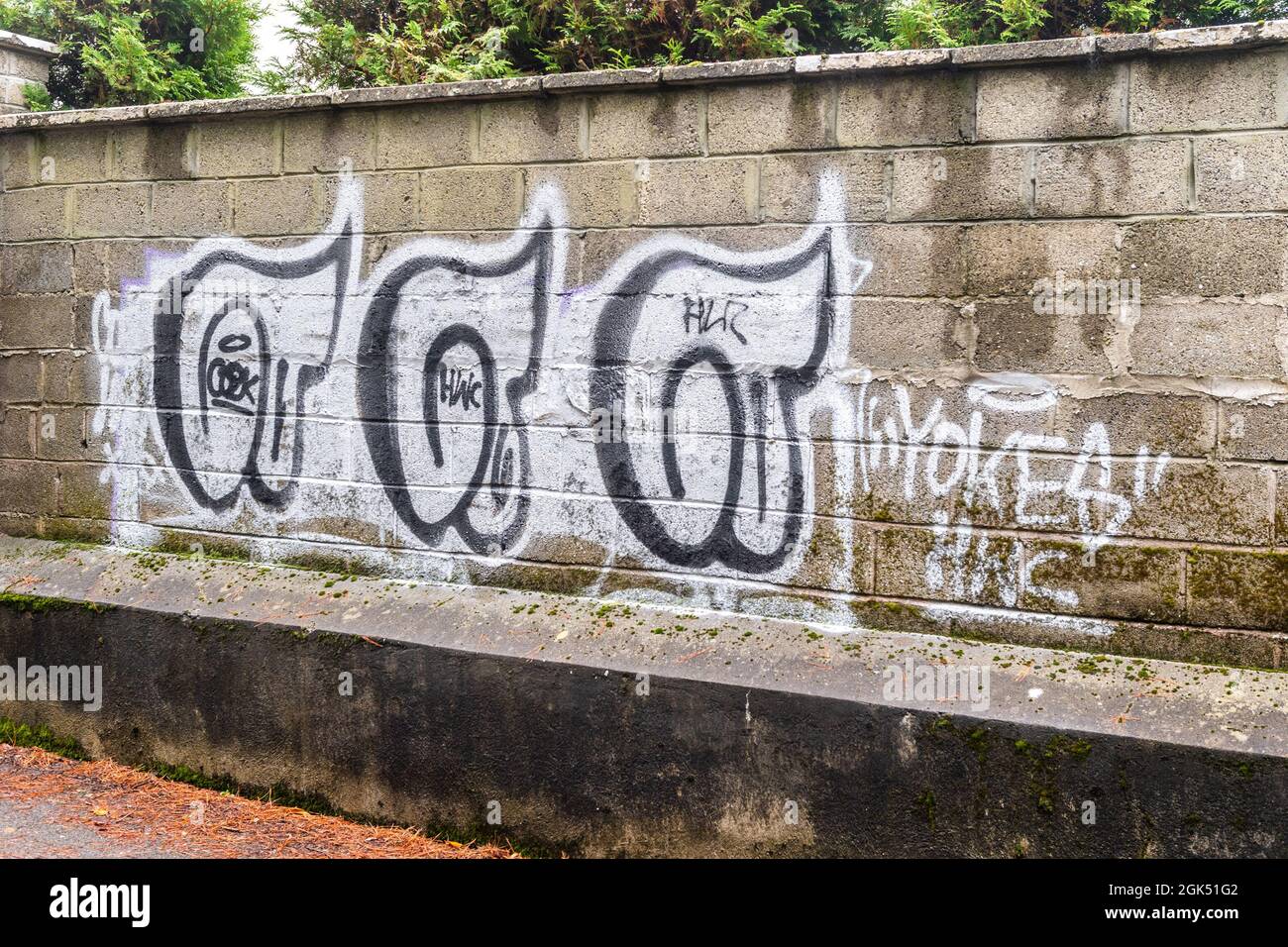 Clonakilty, West Cork, Irlande. 13 septembre 2021. Les habitants de Clonakilty se sont réveillés ce matin dans une ville couverte de graffitis. La fresque de Michael Collins sur la rue Kent dans la ville a été sérieusement saccagée, ainsi que d'autres endroits dans la ville. Un homme a été arrêté pour suspicion de crime. Crédit : AG News/Alay Live News Banque D'Images