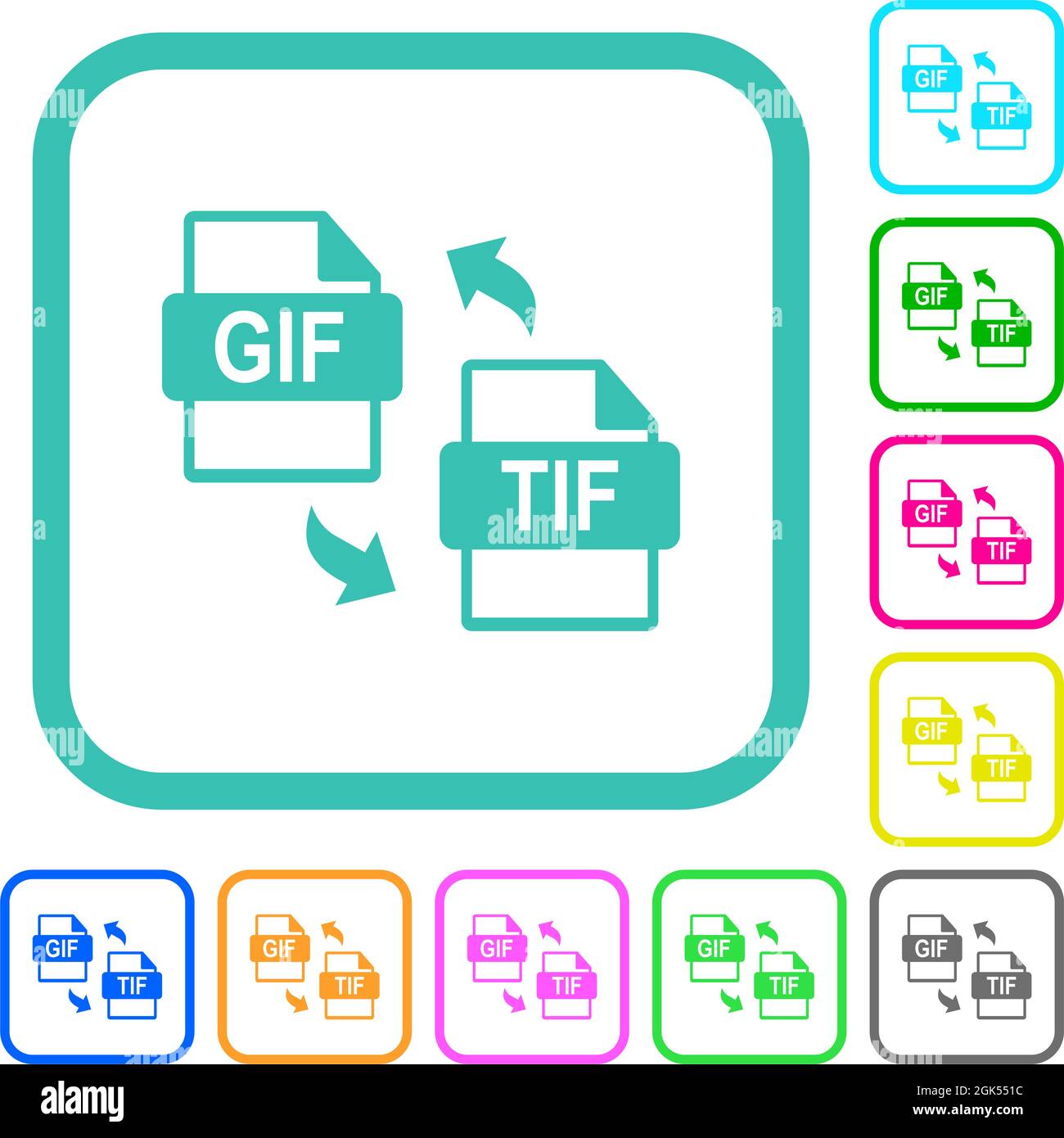 conversion de fichier gif tif icônes plates aux couleurs vives dans des bordures incurvées sur fond blanc Illustration de Vecteur