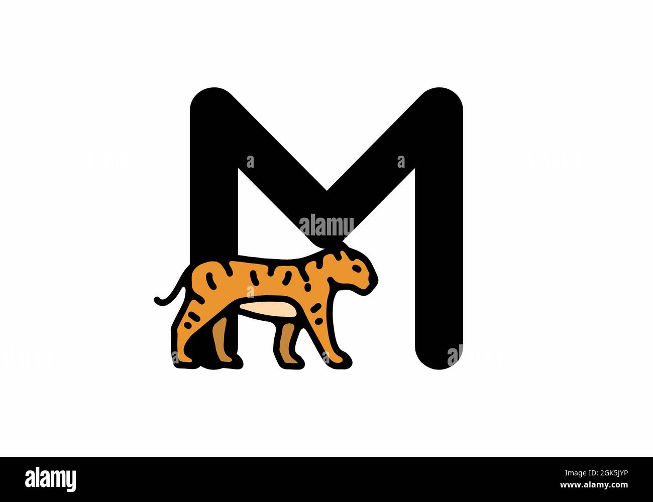 Illustration de dessin au trait de tigre avec motif lettre M initiale Illustration de Vecteur