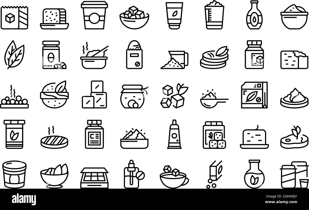 Les icônes de substituts alimentaires définissent le vecteur de contour. Alternative édulcorant. Calories artificielles Illustration de Vecteur