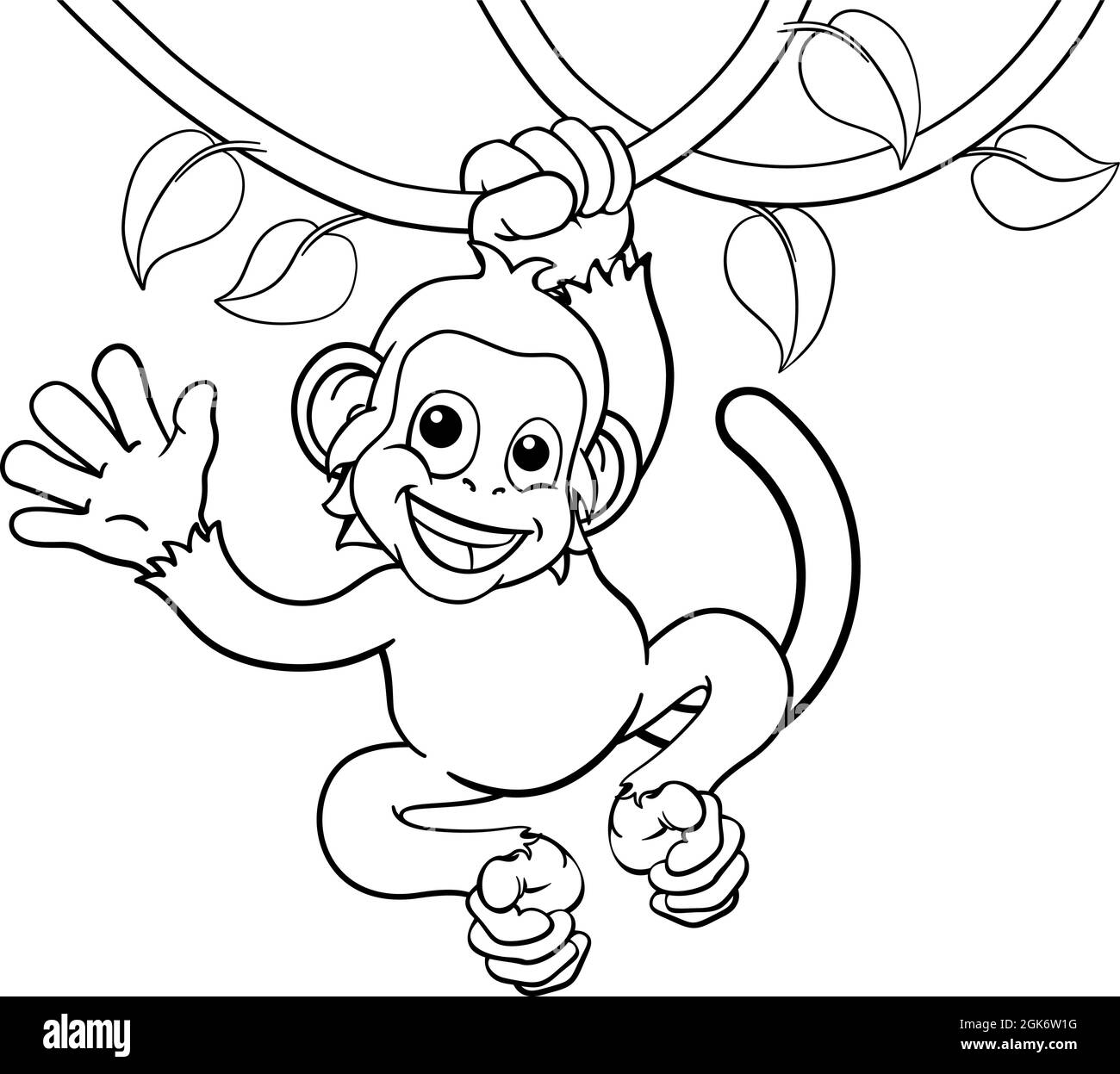 Monkey chantant sur Jungle Vines en signe de dessin animé Illustration de Vecteur