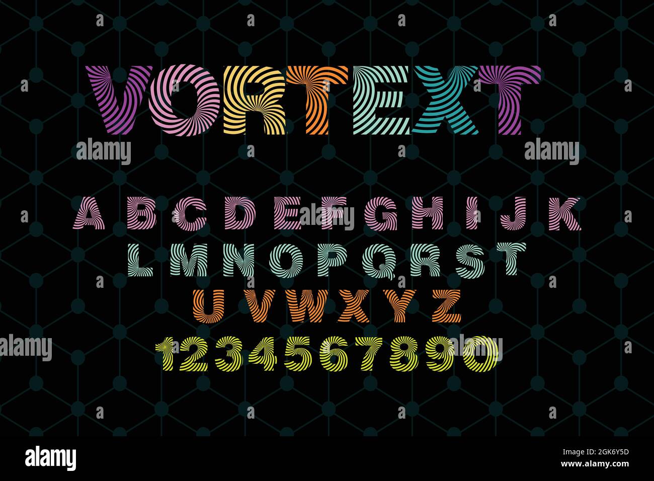 Police brodée avec élément de décor stylisé vortex vector. Lettres de l'alphabet anglais moderne isolé. Magnifique police latine blanche et créative o Illustration de Vecteur
