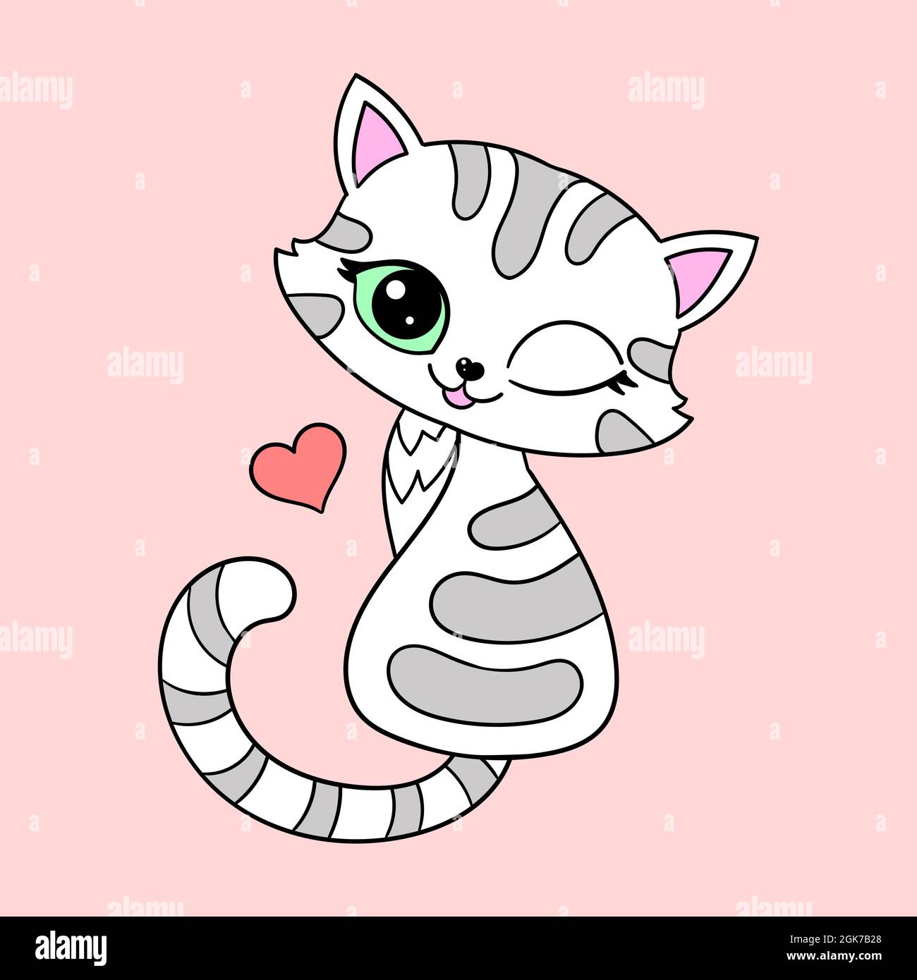 Joli chaton de dessin animé avec un coeur.Vecteur Illustration de Vecteur