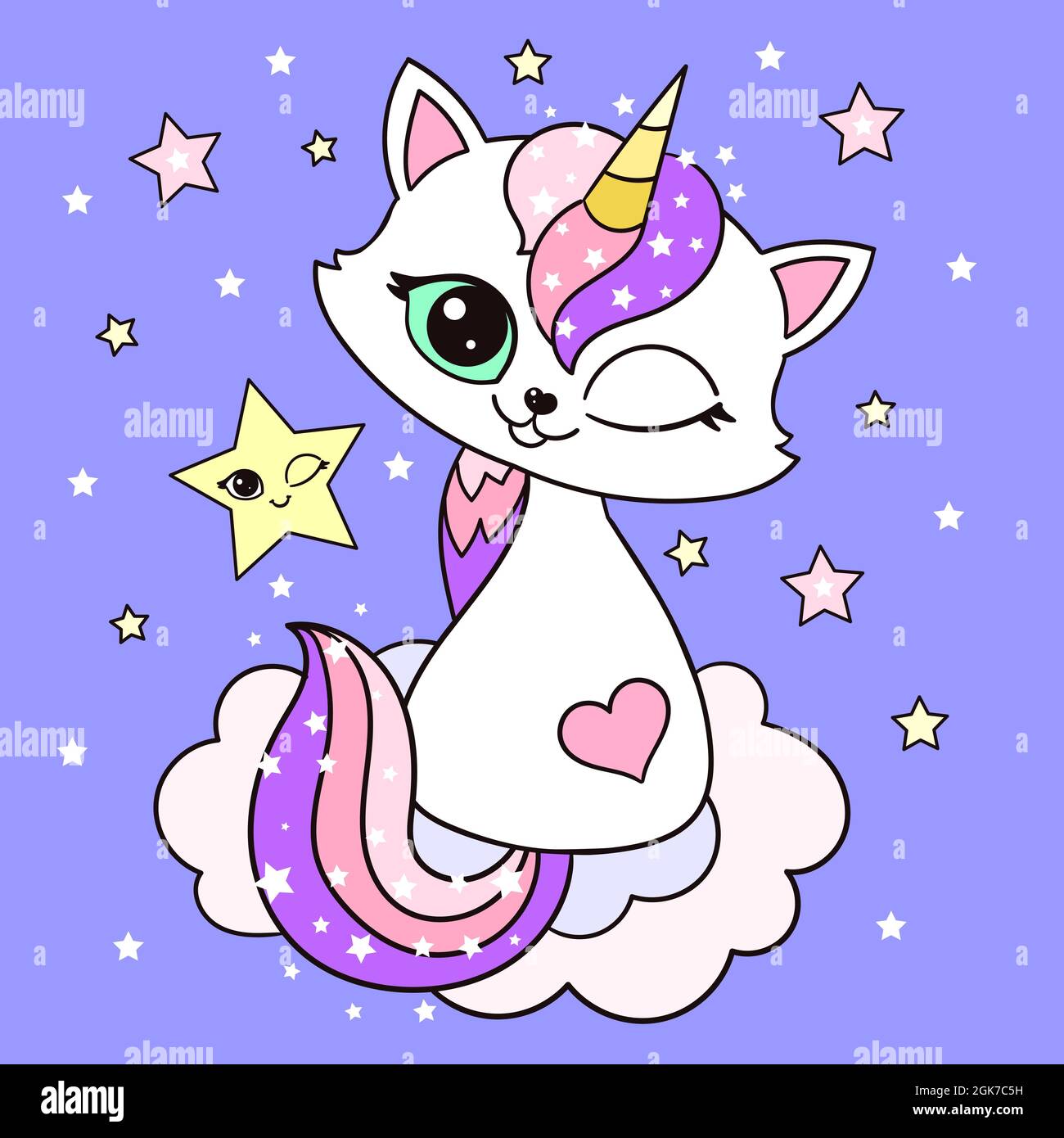 Adorable dessin animé arc-en-ciel chat licorne.Vecteur Illustration de Vecteur