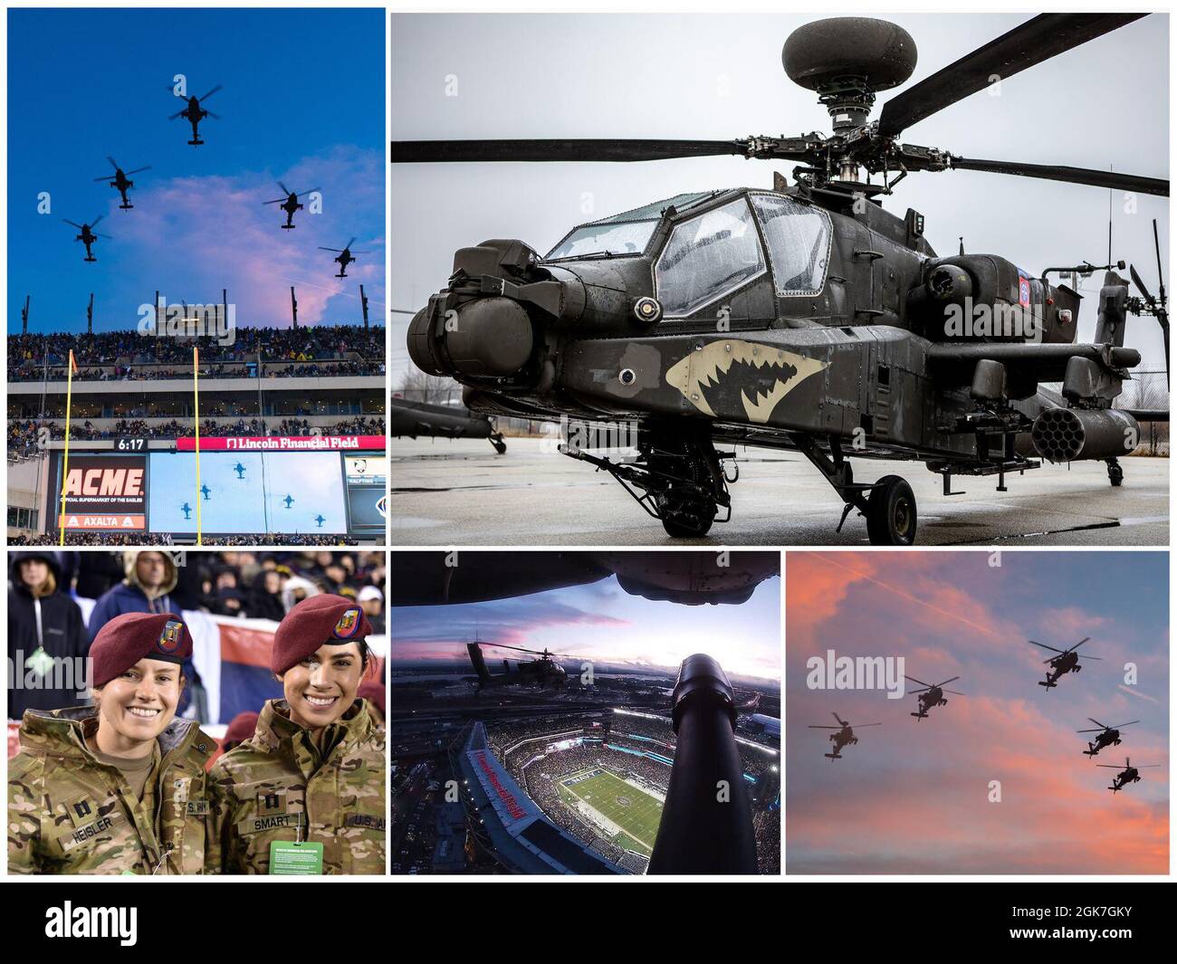 Des aéronefs de la 82e Brigade de l'aviation de combat, 82e Division aéroportée, effectuent un survol au Lincoln Financial Field, situé à Philadelphie, en Pennsylvanie, pendant le match Army versus Navy, le 14 décembre 2019. Le vol comprenait le capitaine Lindsay Heisler (à gauche) et le capitaine Lauren Smart (à droite), anciens de West point de l'Académie militaire des États-Unis. (Graphique fourni par le capitaine Lauren Smart, 3e Brigade de l'aviation de combat, 3e Division d'infanterie) Banque D'Images