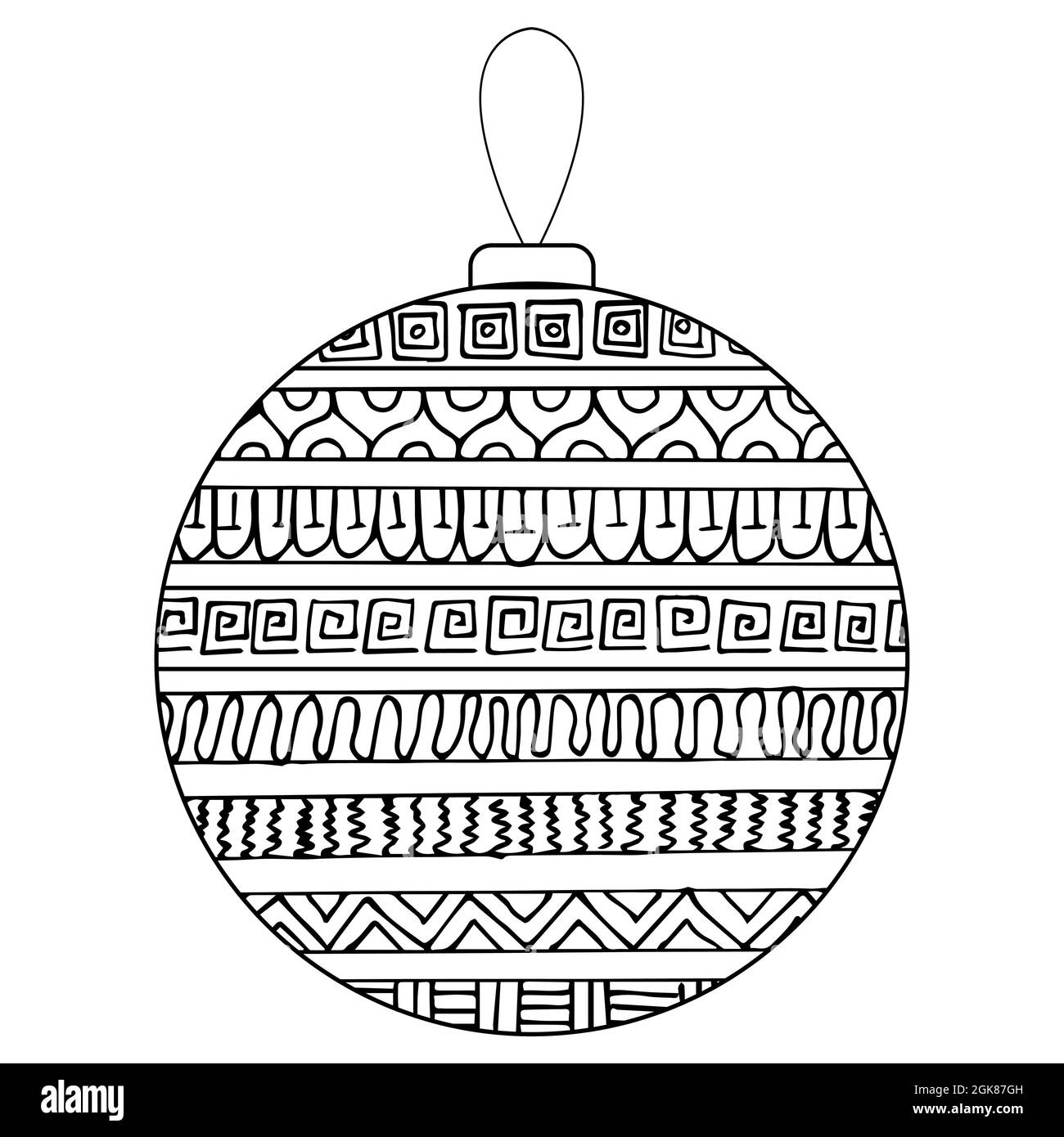 Illustration vectorielle noire et blanche de boule de Noël en cristal avec motif de zenangle page de livre de coloriage couverte pour adultes et enfants Illustration de Vecteur