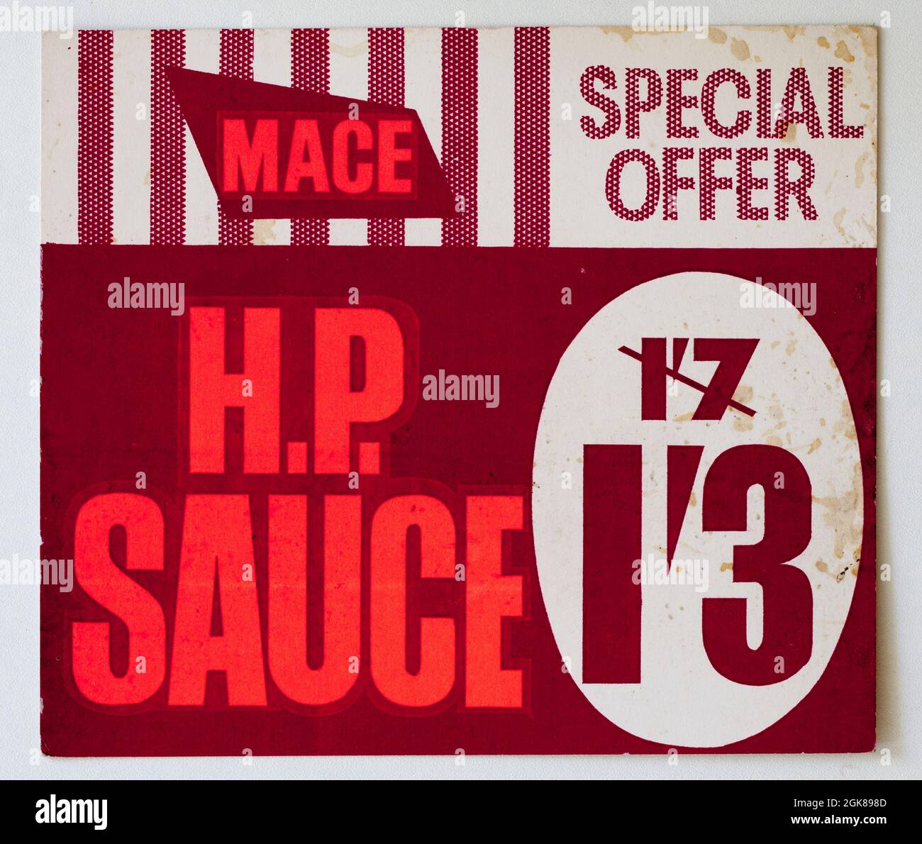 Carte d'affichage des prix de vente vintage des années 1960 - sauce HP Banque D'Images