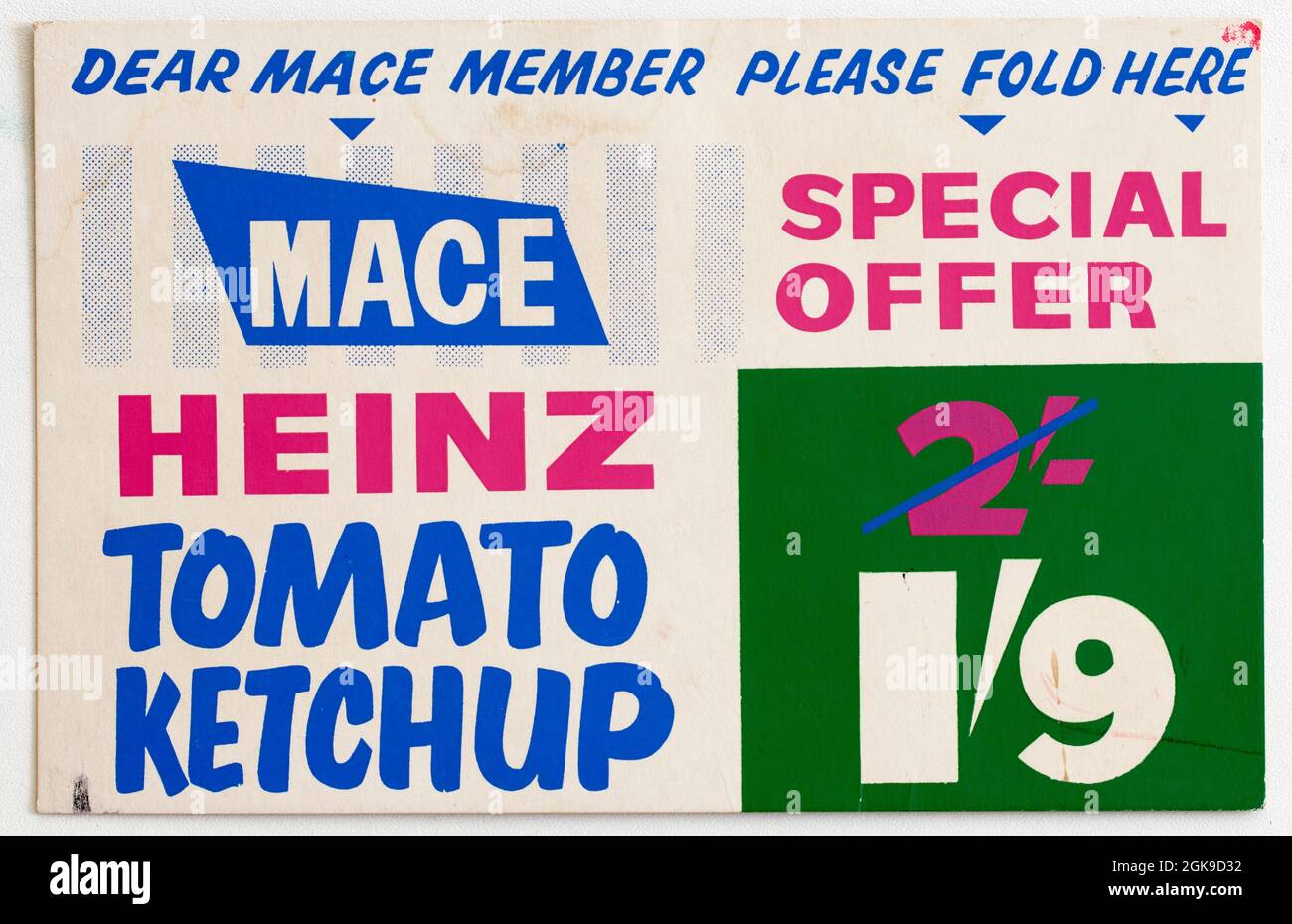 Vintage années 1960 Mace Shop Prix carte d'affichage - Heinz Tomato ketchup Banque D'Images