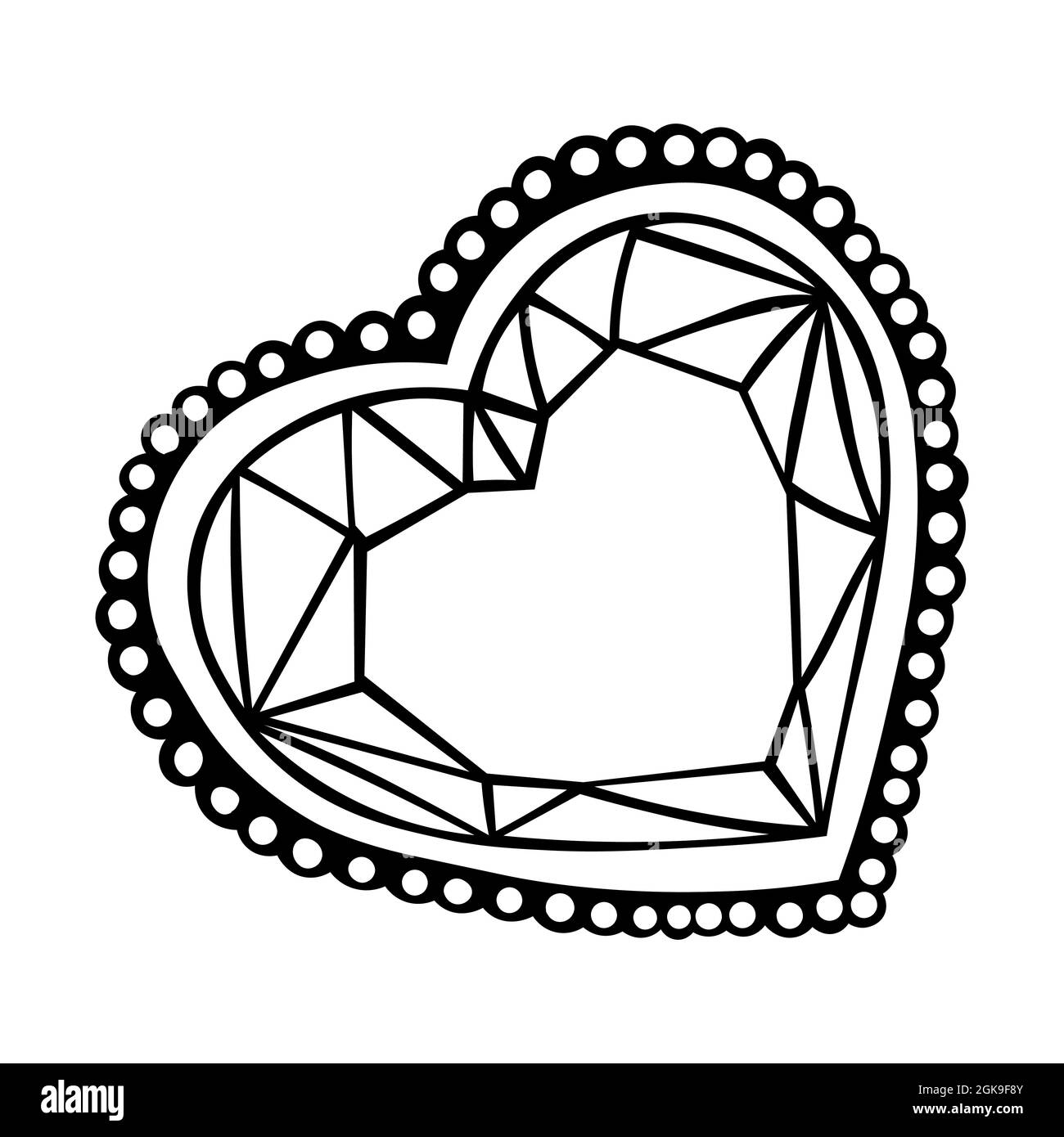 Coeur diamant Doodle. Pierre précieuse. Graphique main dessiner symbole. Icône vectorielle, illustration du logo. Illustration de Vecteur