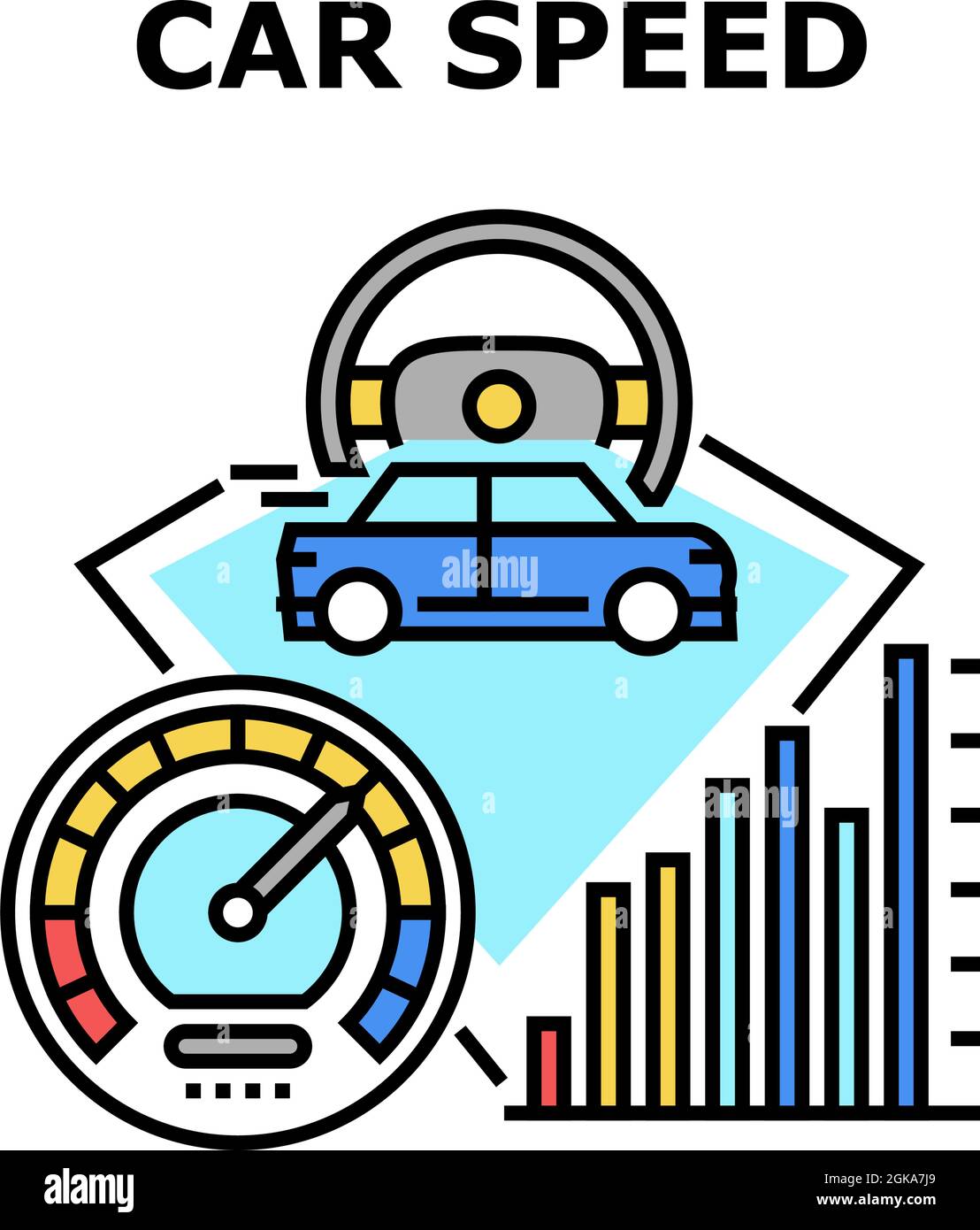 Illustration de la couleur du concept de capteur de vitesse de voiture Vector Illustration de Vecteur