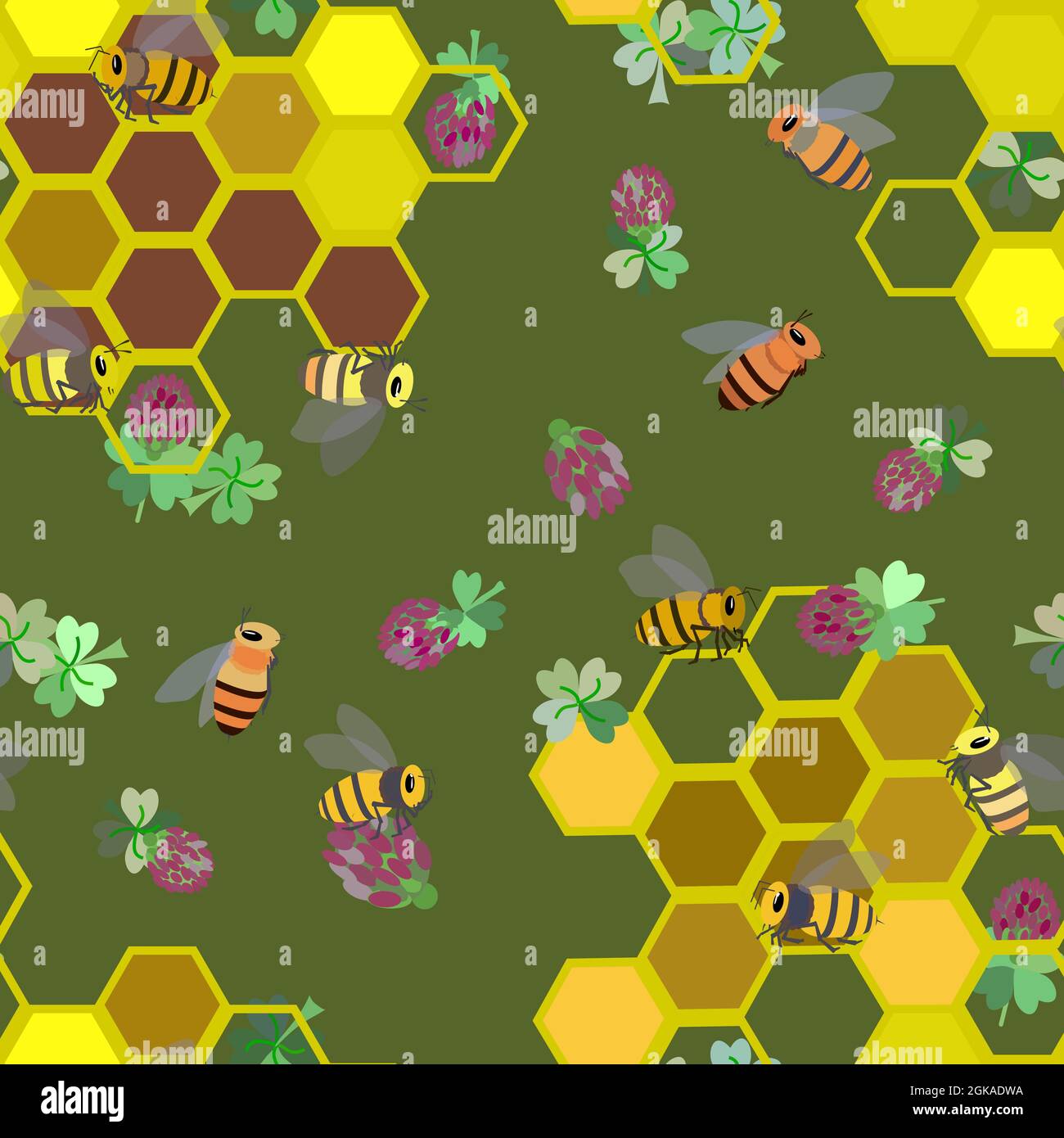 motif avec abeille, nid d'abeille, fleurs de trèfle Illustration de Vecteur