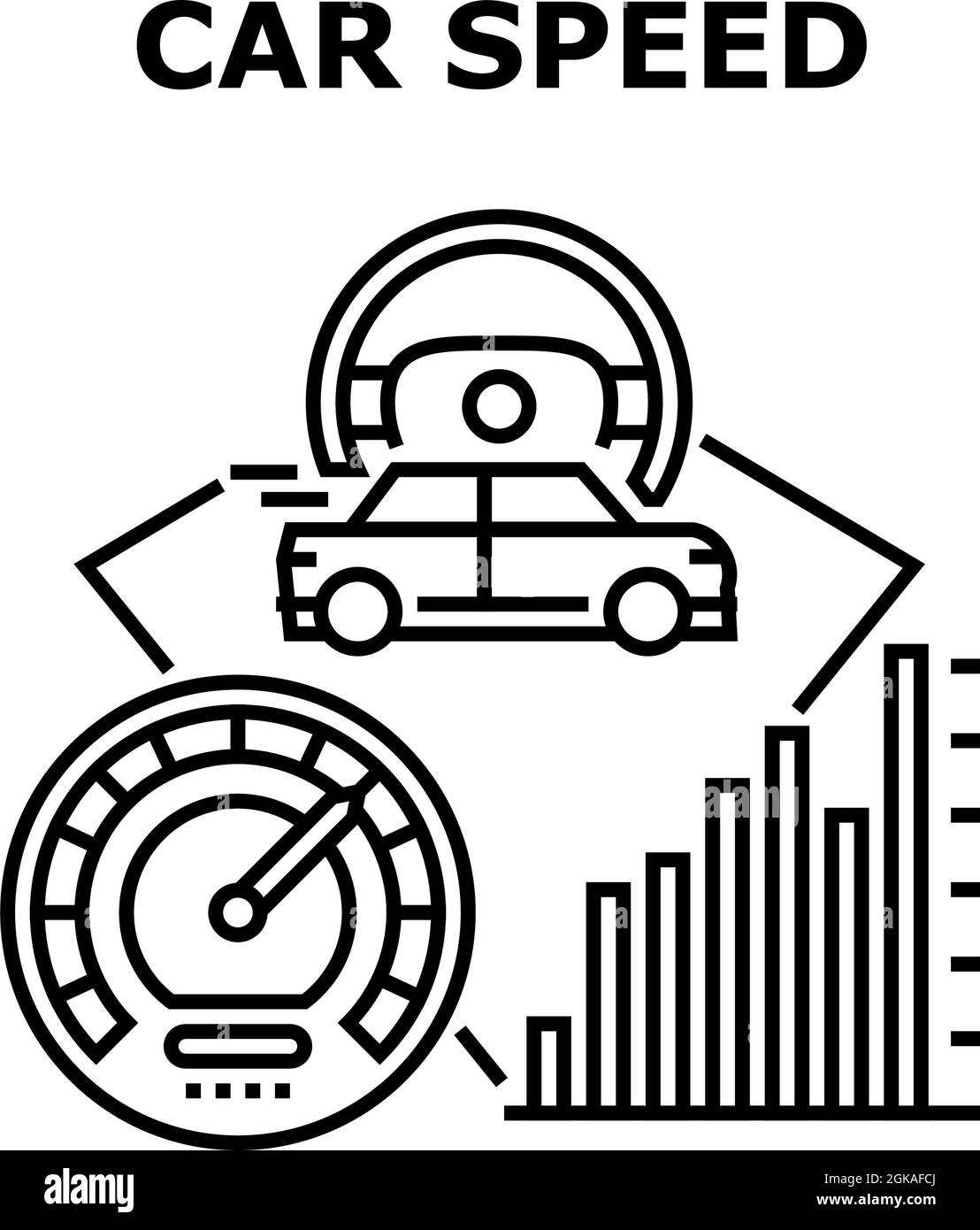 Illustration noire du concept de capteur de vitesse de voiture Vector Illustration de Vecteur