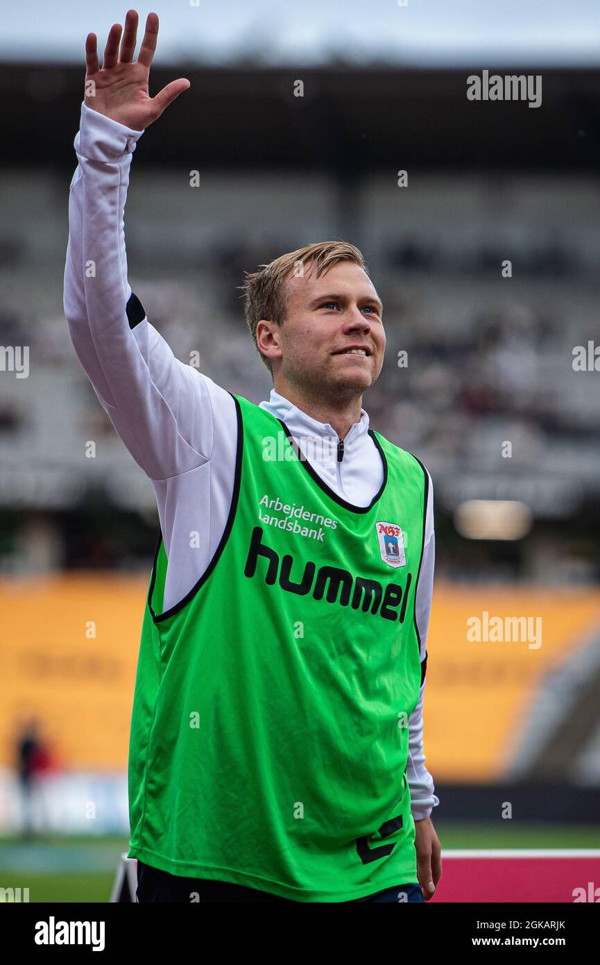 Aarhus, Danemark. 12 septembre 2021. Jon Thorsteinsson d'AGF vu avant le match 3F Superliga entre Aarhus GF et Vejle Boldklub au parc Ceres d'Aarhus. (Crédit photo: Gonzales photo - Morten Kjaer). Banque D'Images