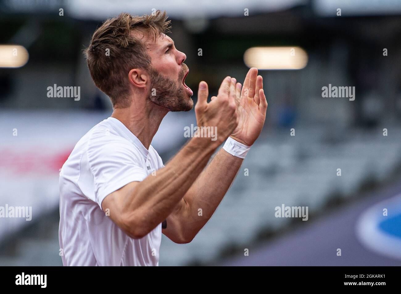 Aarhus, Danemark. 12 septembre 2021. Patrick Mortensen (9) d'AGF vu avant le match 3F Superliga entre Aarhus GF et Vejle Boldklub au parc Ceres d'Aarhus. (Crédit photo: Gonzales photo - Morten Kjaer). Banque D'Images