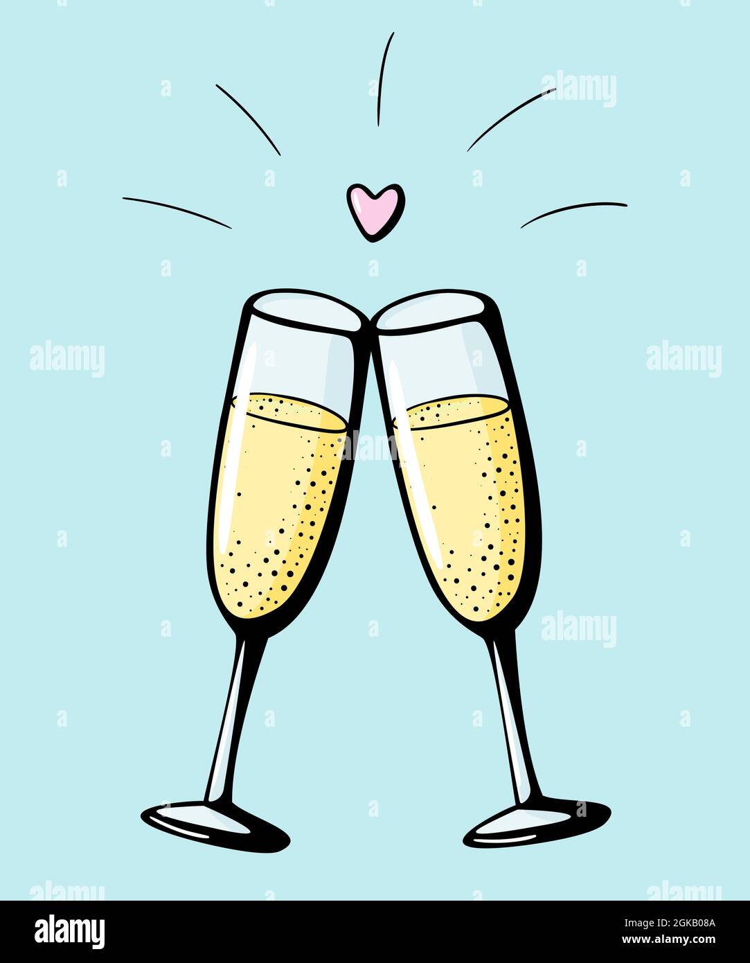 Scenario Doodle Dessin A La Main Illustration De Deux Verres A Champagne Couple Amour Boisson Cheers Wineglasses Vin Mousseux Sur Fond Blanc Carte De Voeux Pour La Saint Valentin Affiche De Celebration D Anniversaire