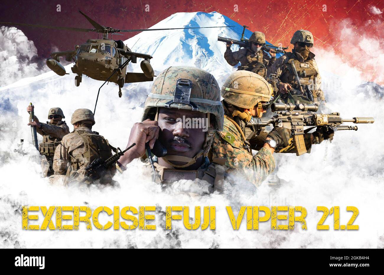 Ce graphique a été créé pour Fuji Viper 21.2. Au cours de cette évolution de Fuji Viper, Marines a perfectionné ses compétences tactiques, démontrant que les formations d'infanterie peuvent faciliter la manœuvre multidomaine de la force conjointe à l'appui des opérations navales. Le graphique a été créé dans Adobe Photoshop. Banque D'Images